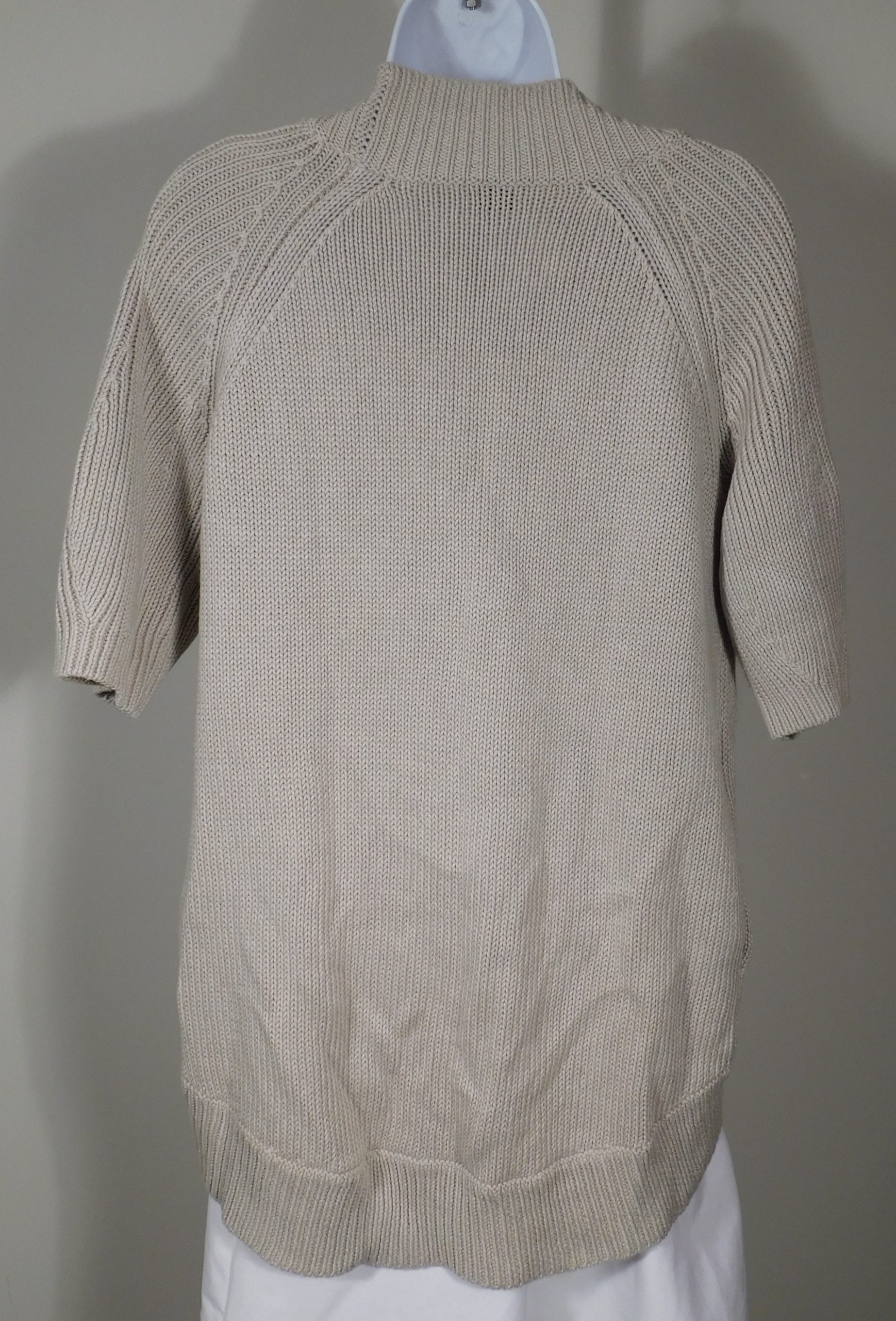 THEORY Women's Beige Singe Button Linen Cotton Short Sleeve Cardigan Sweater Sz M - Image 5