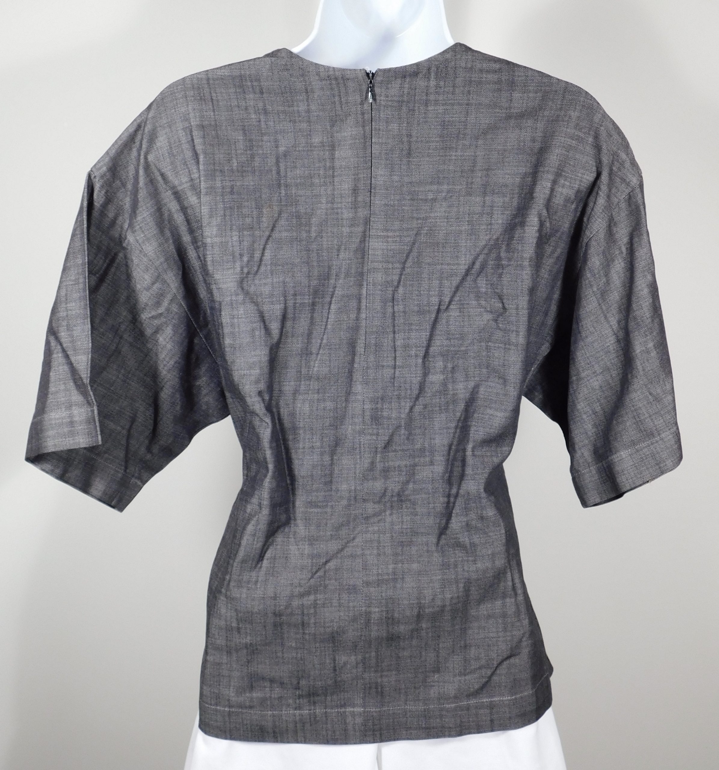 DOUBLE R BY RAVI RATAN Women's DOUBLE R BY RAVI RATAN Women's Gray Short Sleeve Self Waist Tie Shirt Sz M - Image 4