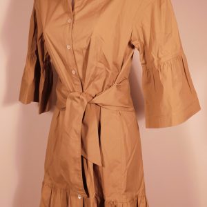 VERONICA BEARD Women's Khaki Luriane Poplin Cotton Stretch Bell-Sleeve Flounced Skirt Dress Sz 4 ($495)