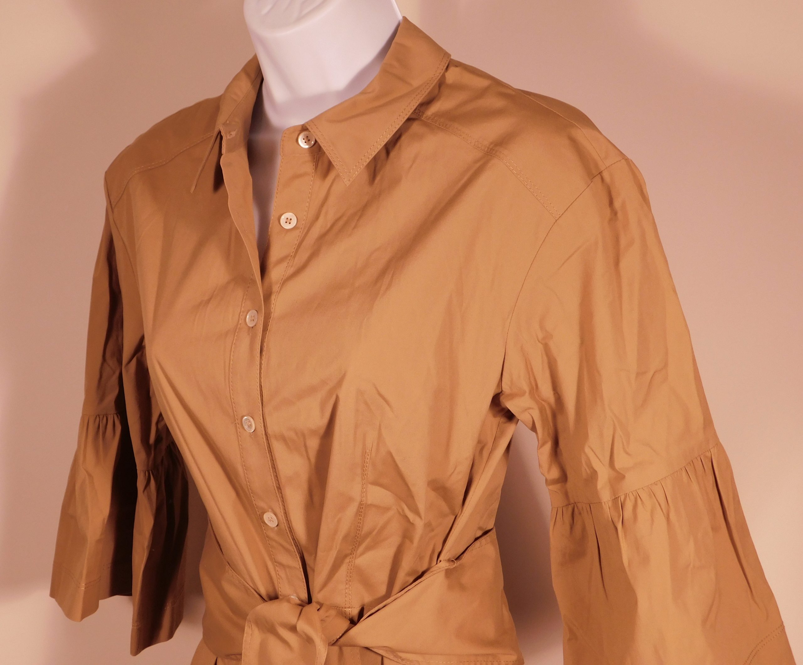 VERONICA BEARD Women's Khaki Luriane Poplin Cotton Stretch Bell-Sleeve Flounced Skirt Dress Sz 4 ($495) - Image 3