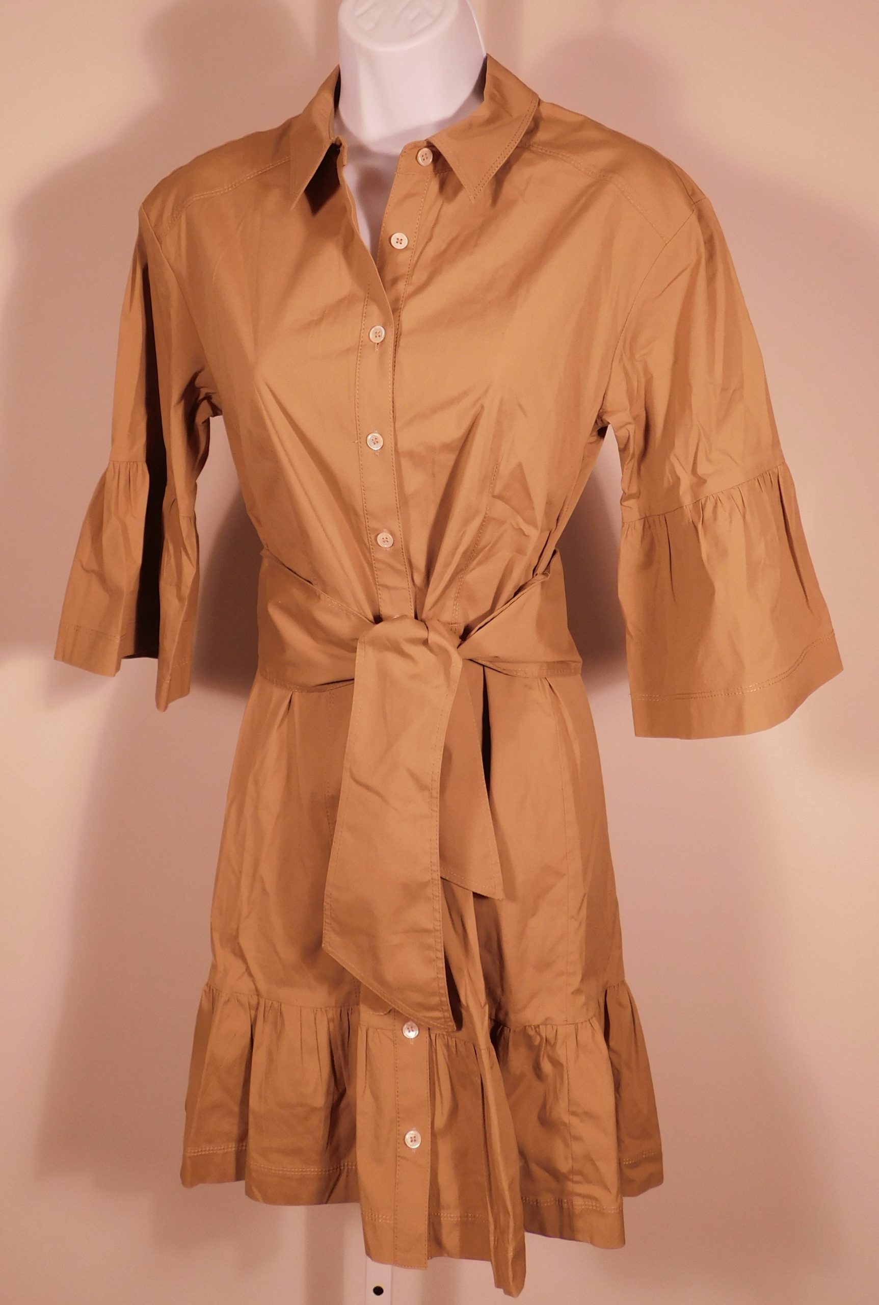 VERONICA BEARD Women's Khaki Luriane Poplin Cotton Stretch Bell-Sleeve Flounced Skirt Dress Sz 4 ($495) - Image 4