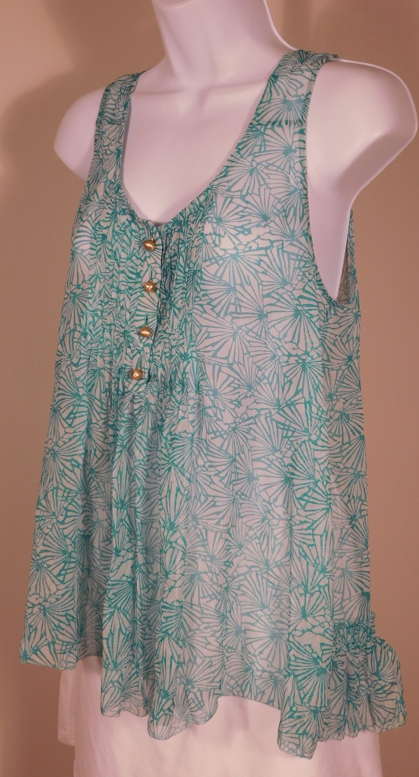 JUICY COUTURE NWT Women's Green Fan Festival Silk Chiffon Sleeveless Top Blouse Sz 8 ($158)