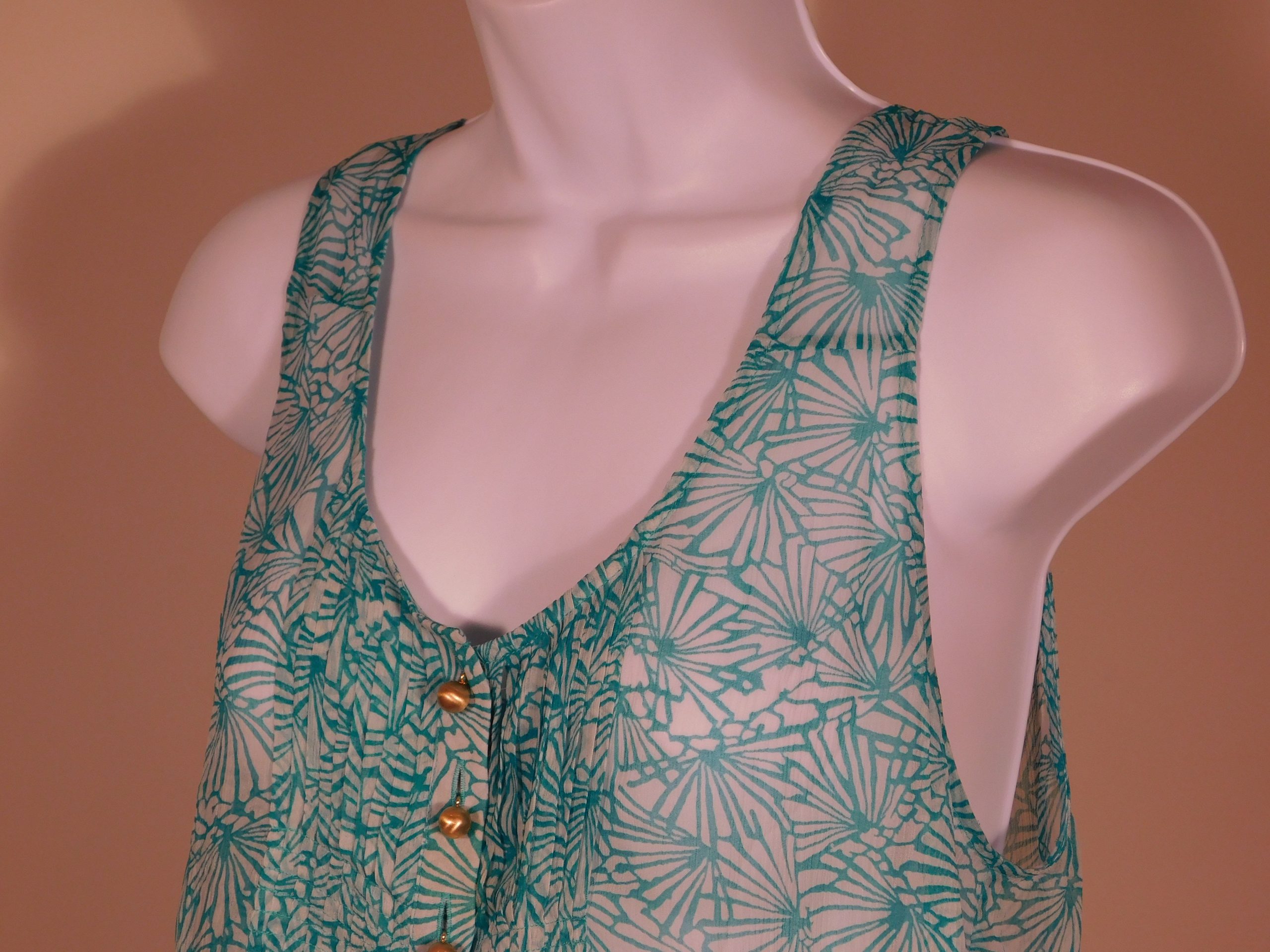 JUICY COUTURE NWT Women's Green Fan Festival Silk Chiffon Sleeveless Top Blouse Sz 8 ($158) - Image 3