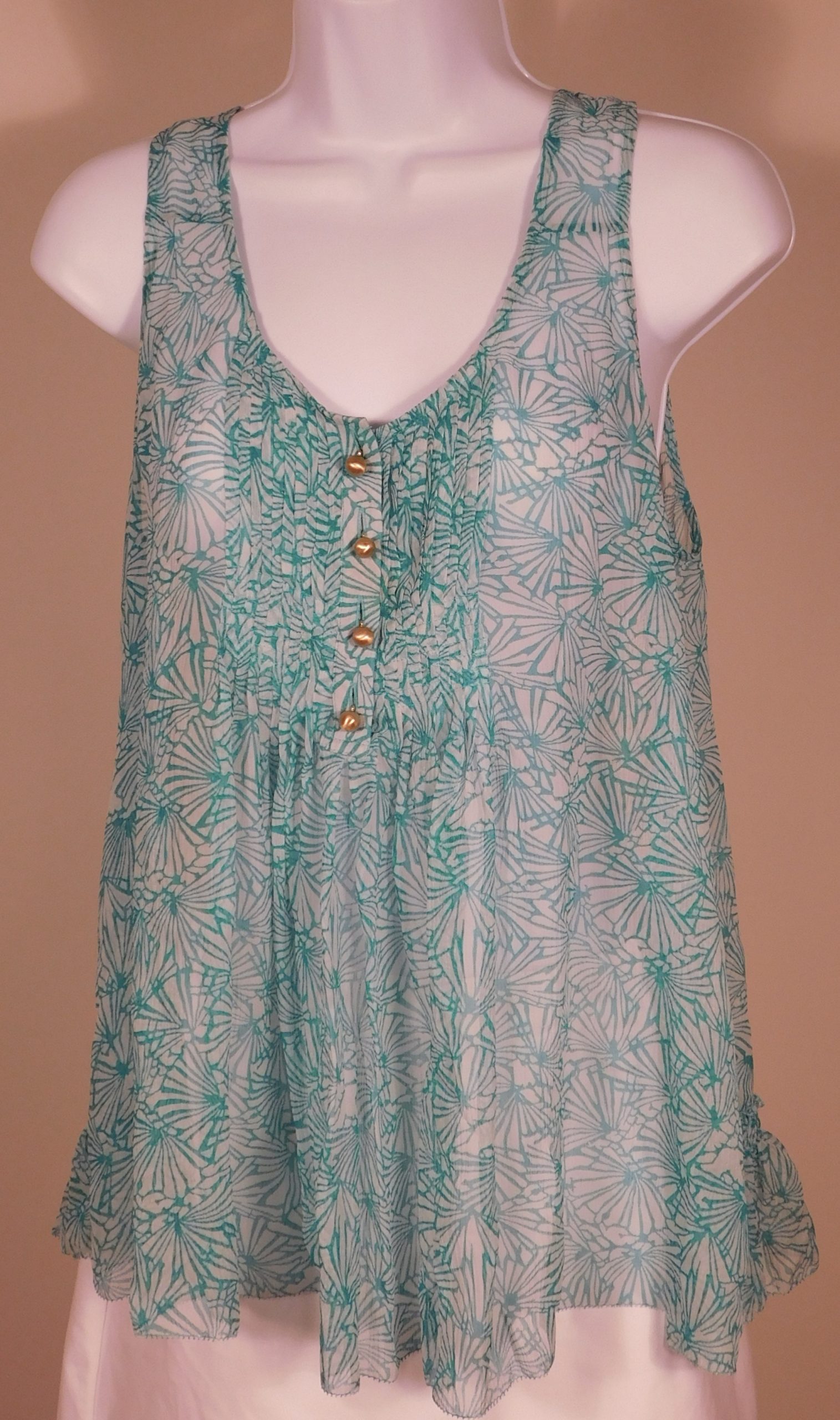 JUICY COUTURE NWT Women's Green Fan Festival Silk Chiffon Sleeveless Top Blouse Sz 8 ($158) - Image 4