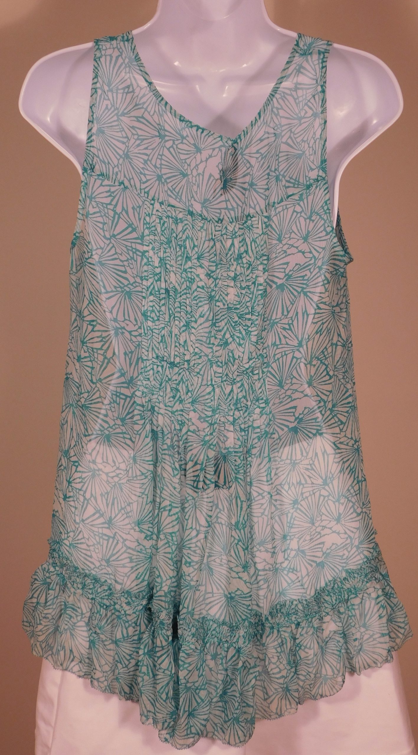 JUICY COUTURE NWT Women's Green Fan Festival Silk Chiffon Sleeveless Top Blouse Sz 8 ($158) - Image 5