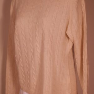 EL DAWS CASHMERE Women's Ivory Cabled Cashmere Pullover Crewneck Sweater Sz L