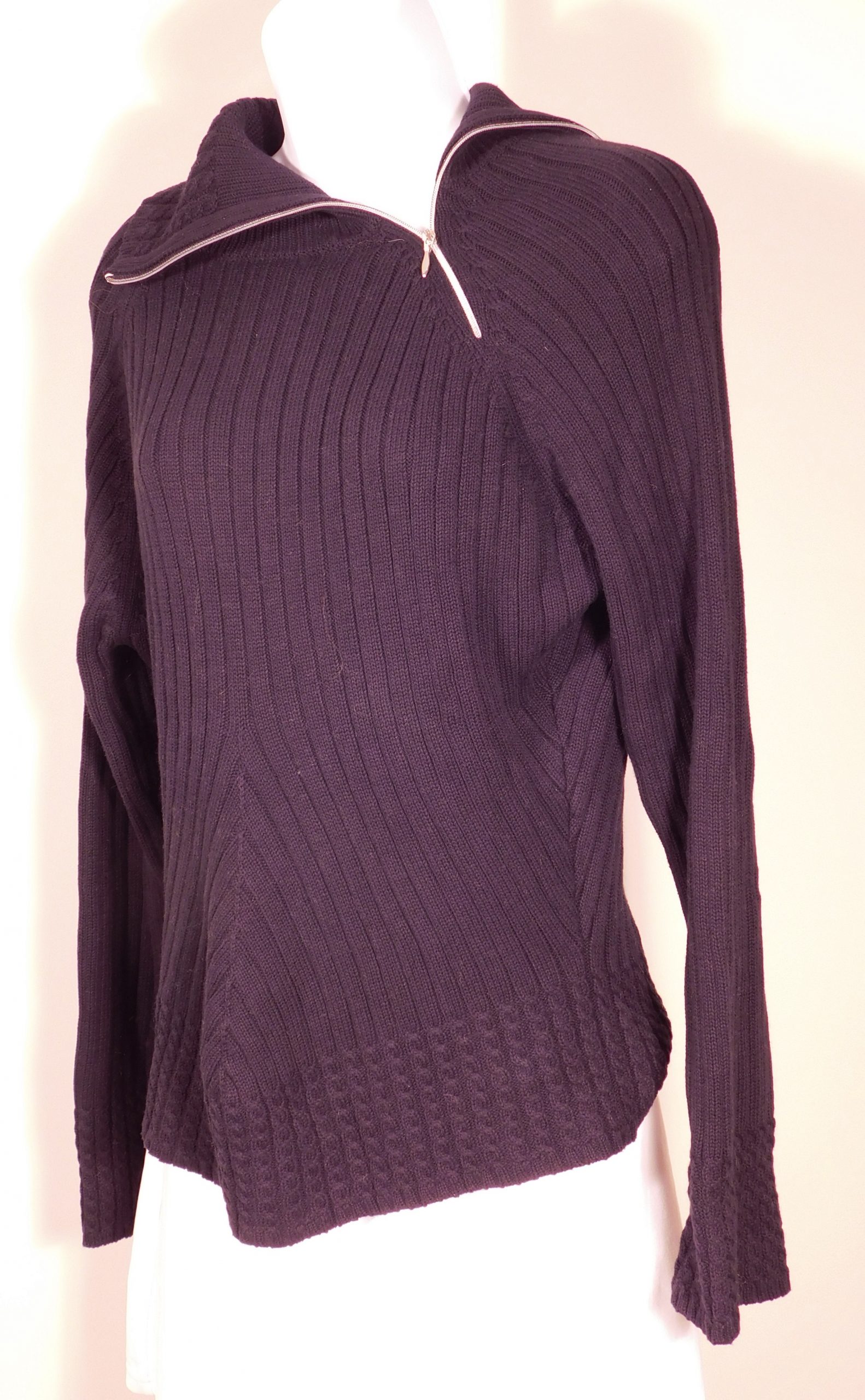 NILS SPORTSWEAR Women's Black Cabled Cotton Pullover Turtleneck Sweater Sz L ($195)