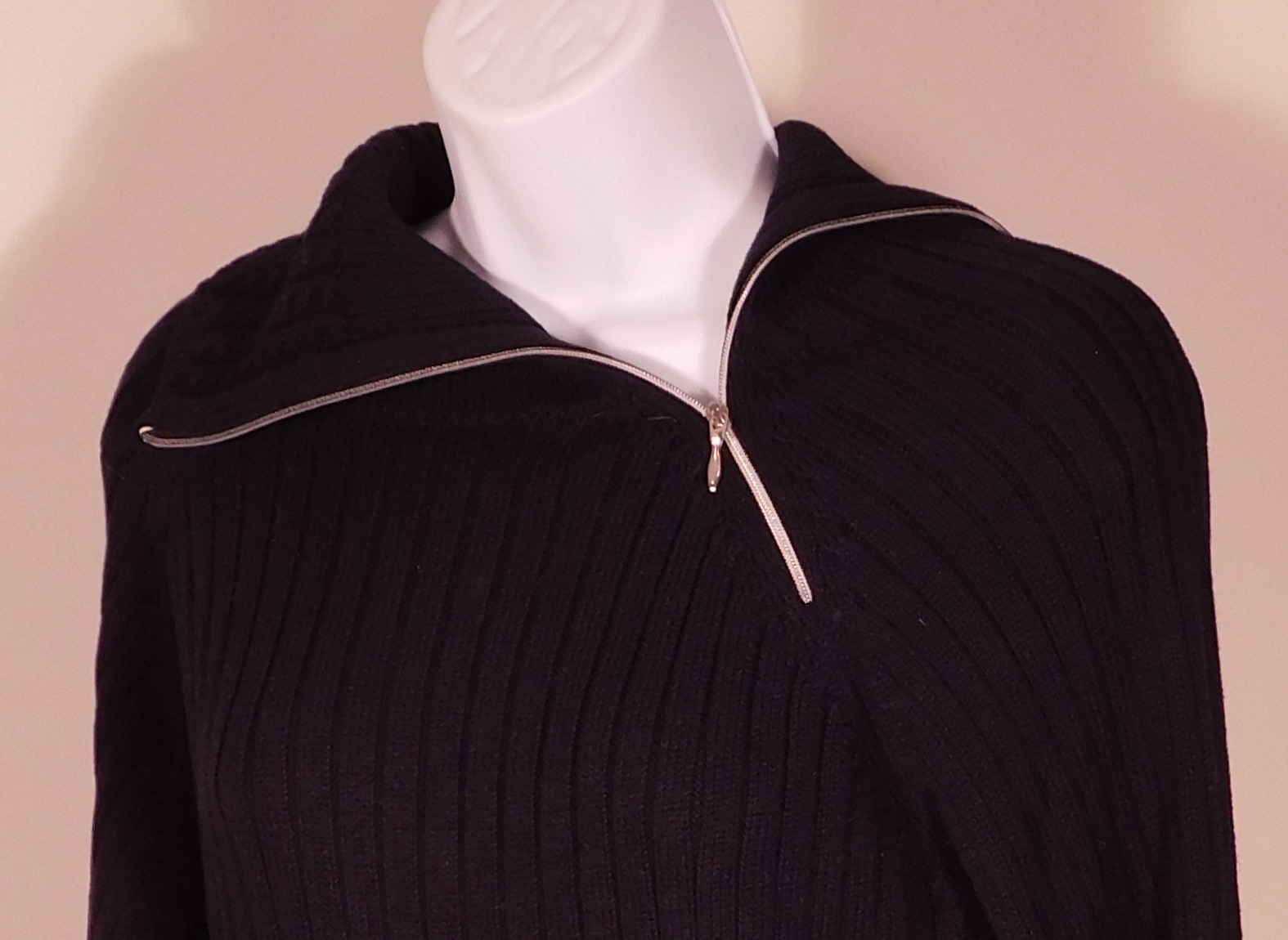 NILS SPORTSWEAR Women's Black Cabled Cotton Pullover Turtleneck Sweater Sz L ($195) - Image 3