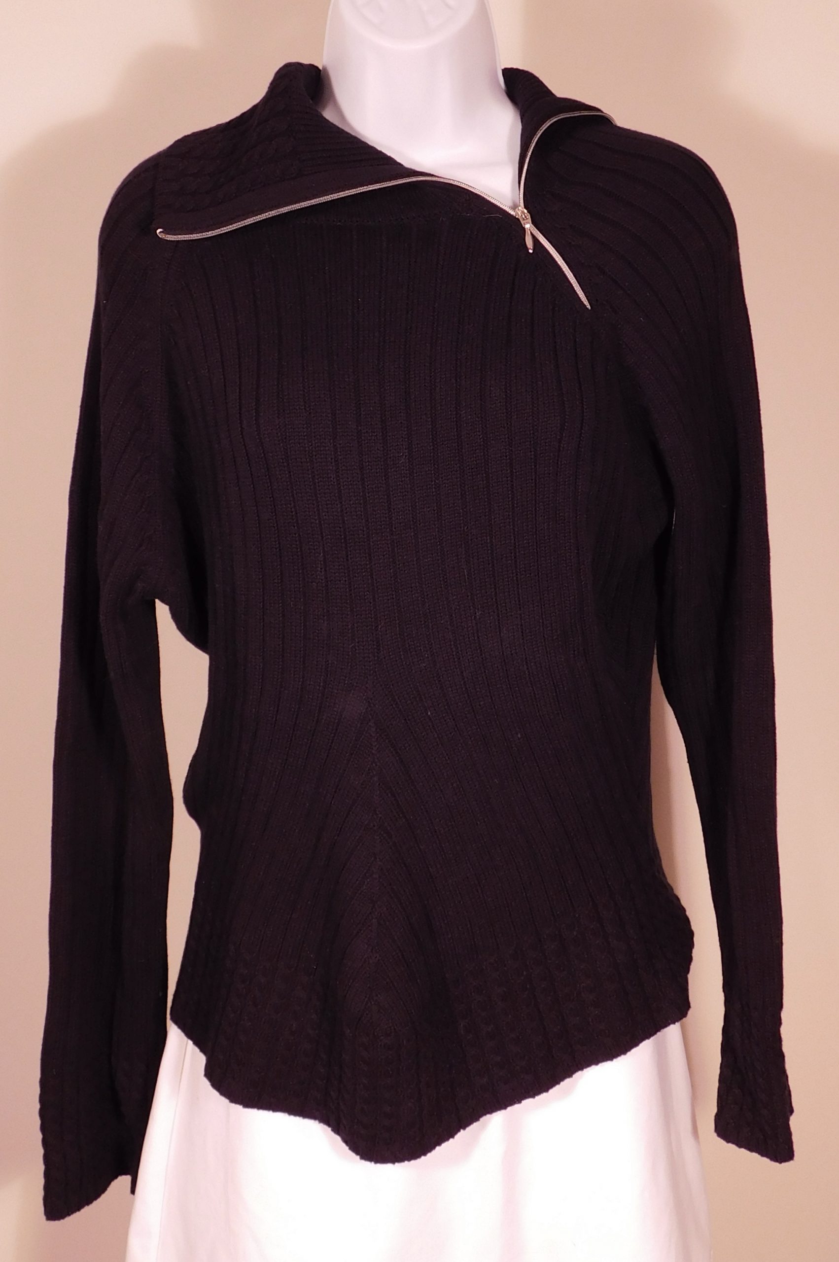 NILS SPORTSWEAR Women's Black Cabled Cotton Pullover Turtleneck Sweater Sz L ($195) - Image 4