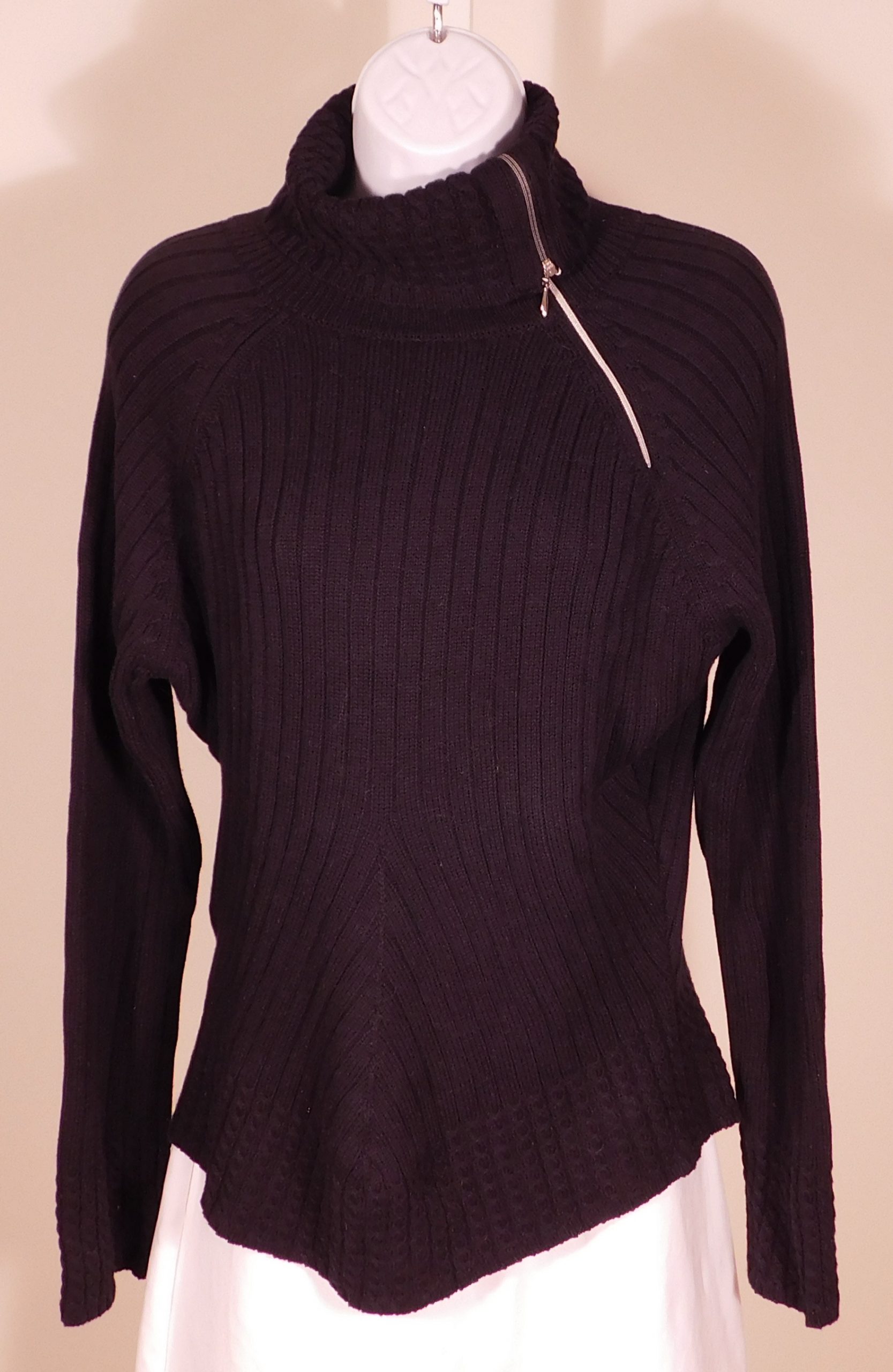 NILS SPORTSWEAR Women's Black Cabled Cotton Pullover Turtleneck Sweater Sz L ($195) - Image 7