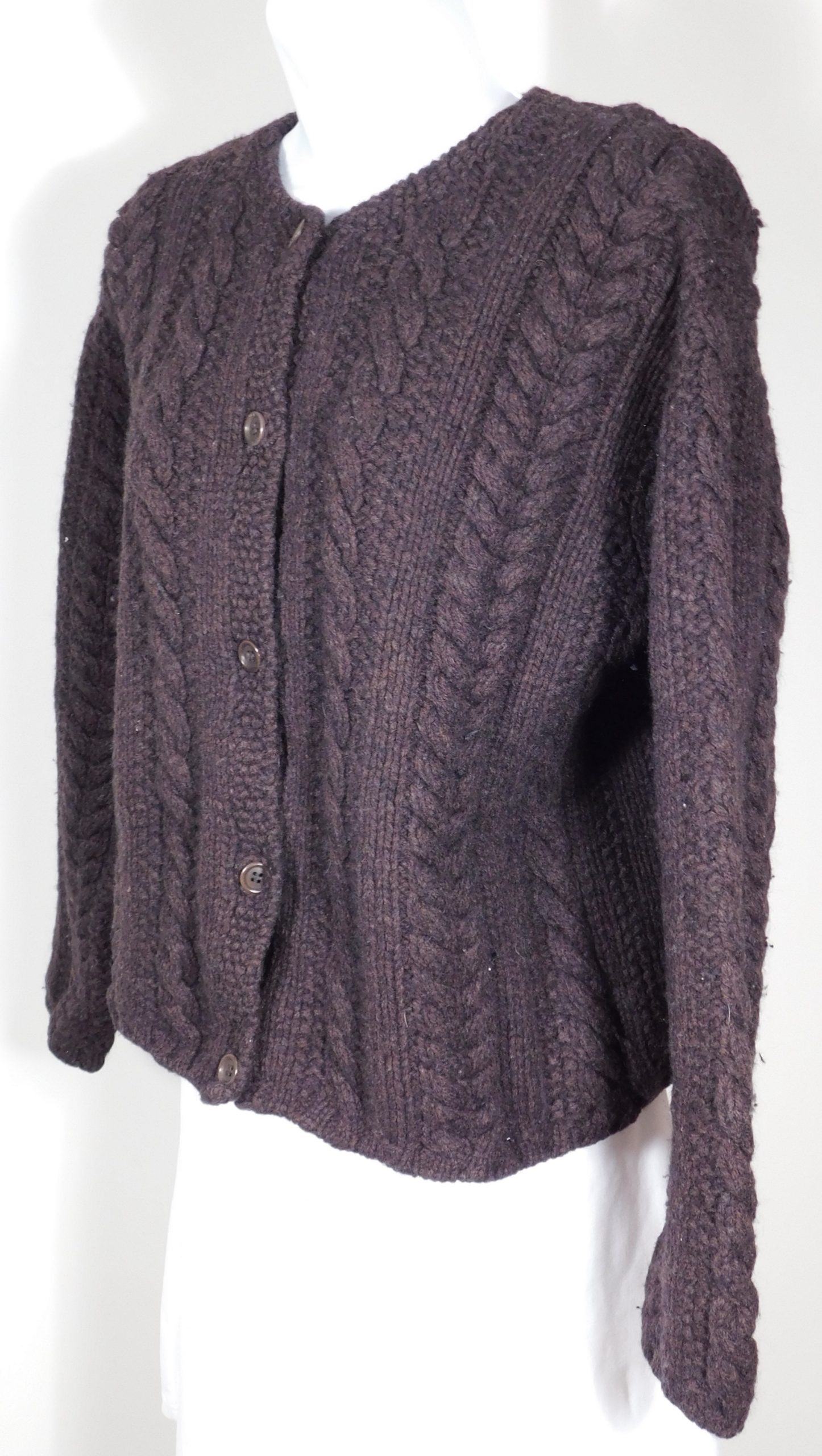 J CREW Women's Chocolate Brown Cabled Wool Boxy Cardigan Sweater Sz M