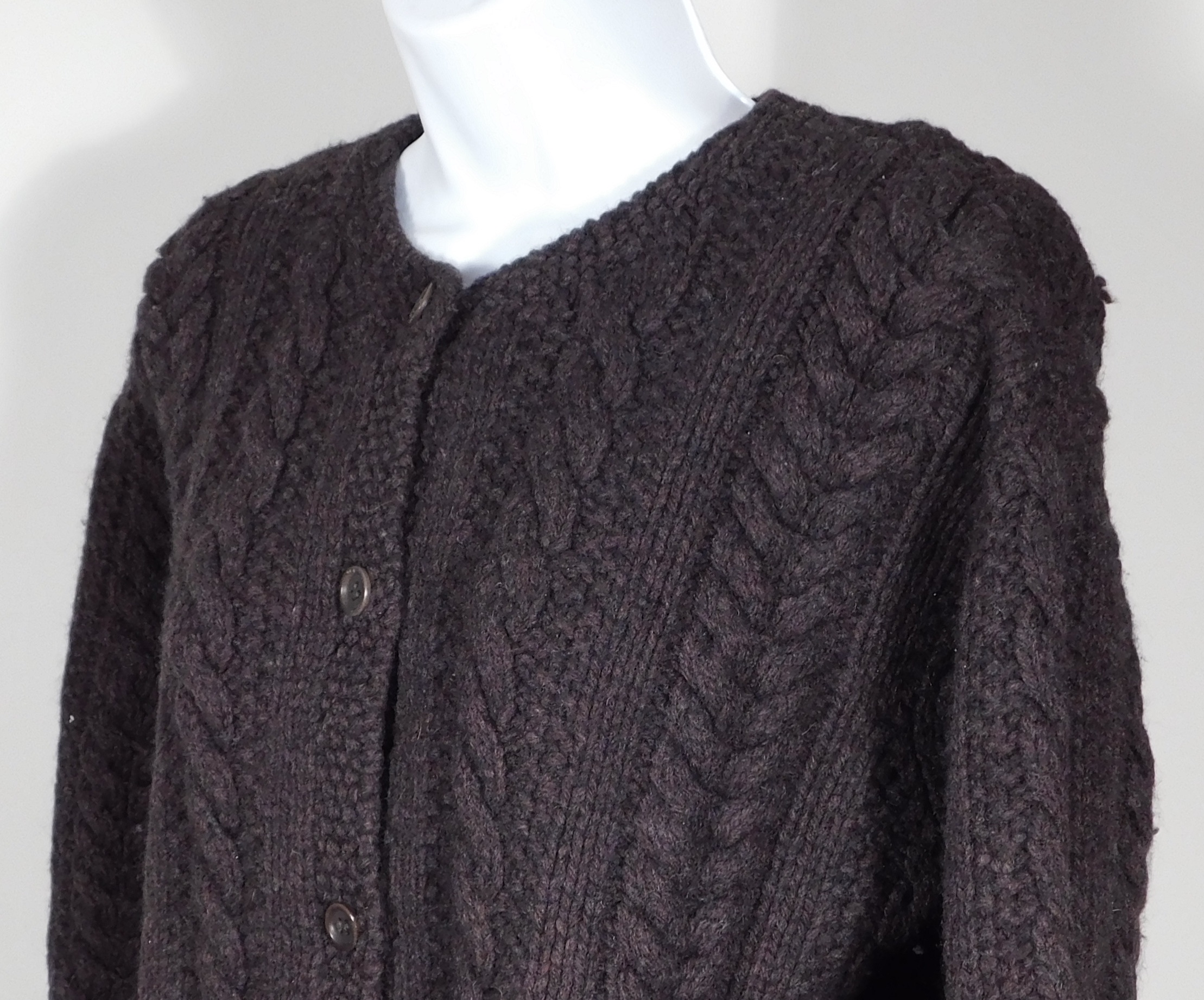 J CREW Women's Chocolate Brown Cabled Wool Boxy Cardigan Sweater Sz M - Image 3