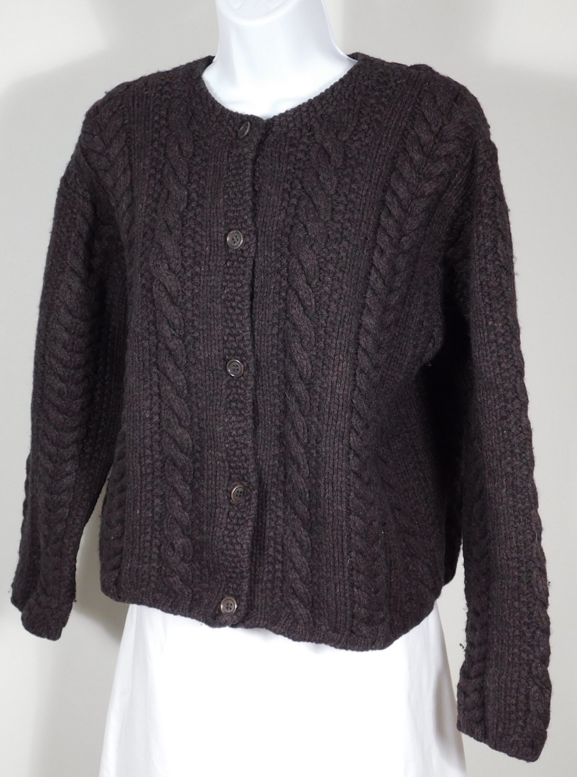 J CREW Women's Chocolate Brown Cabled Wool Boxy Cardigan Sweater Sz M - Image 4