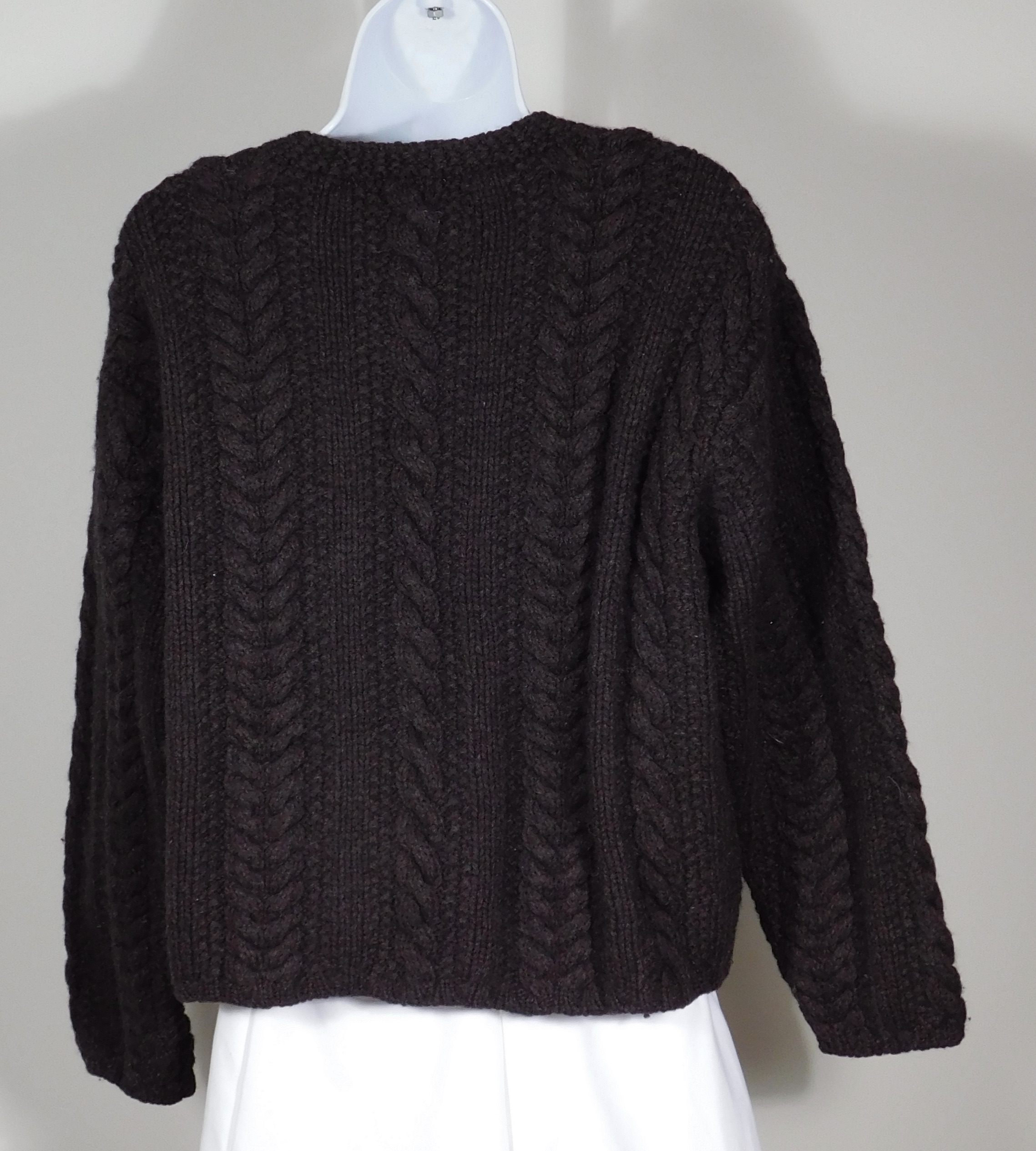 J CREW Women's Chocolate Brown Cabled Wool Boxy Cardigan Sweater Sz M - Image 6