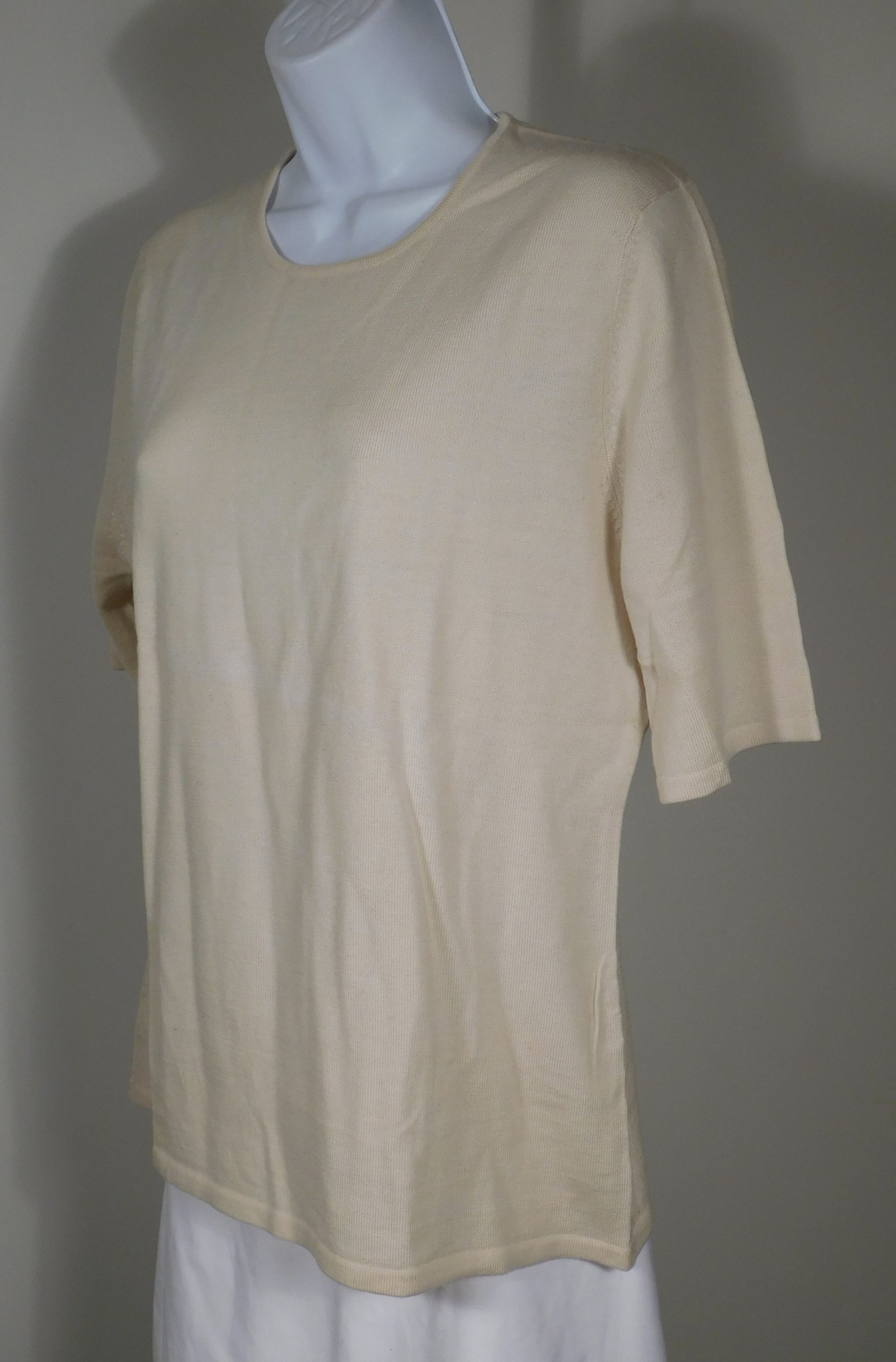 J MCLAUGHLIN Women's Beige Soft Merino Wool Short Sleeve Sweater Sz L