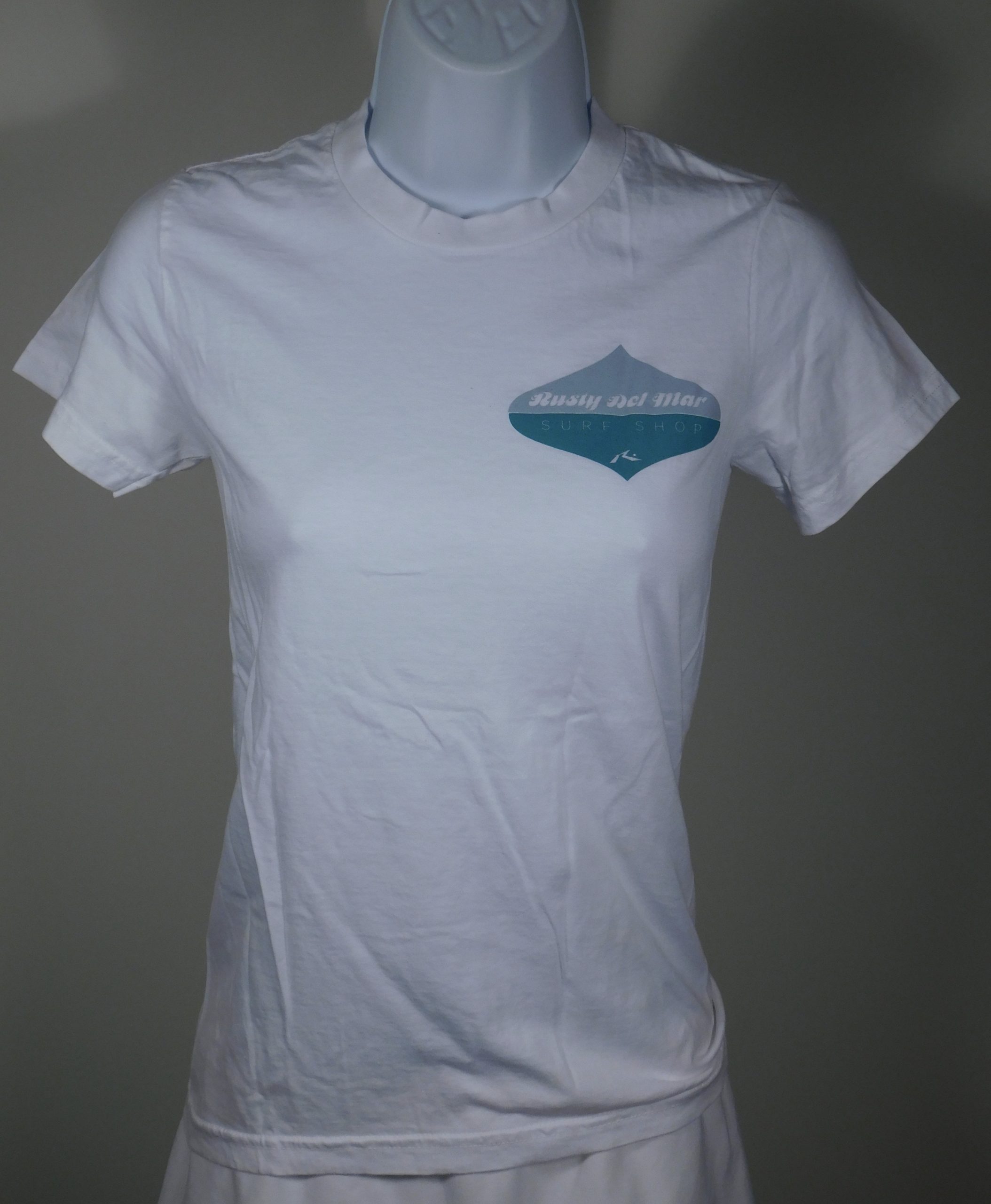 RUSTY DEL MAR SURF SHOP Women's White Logo Cotton Scoop Neck Short Sleeved T-Shirt Sz S - Image 4