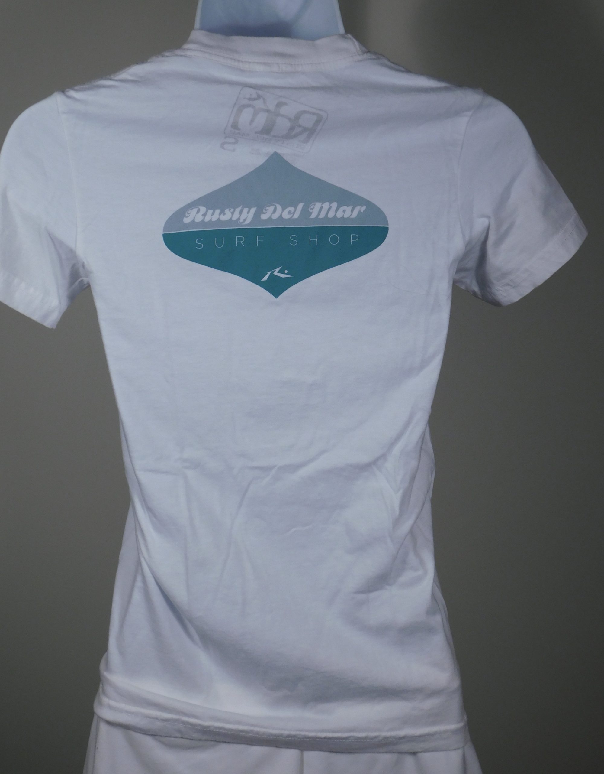 RUSTY DEL MAR SURF SHOP Women's White Logo Cotton Scoop Neck Short Sleeved T-Shirt Sz S - Image 5