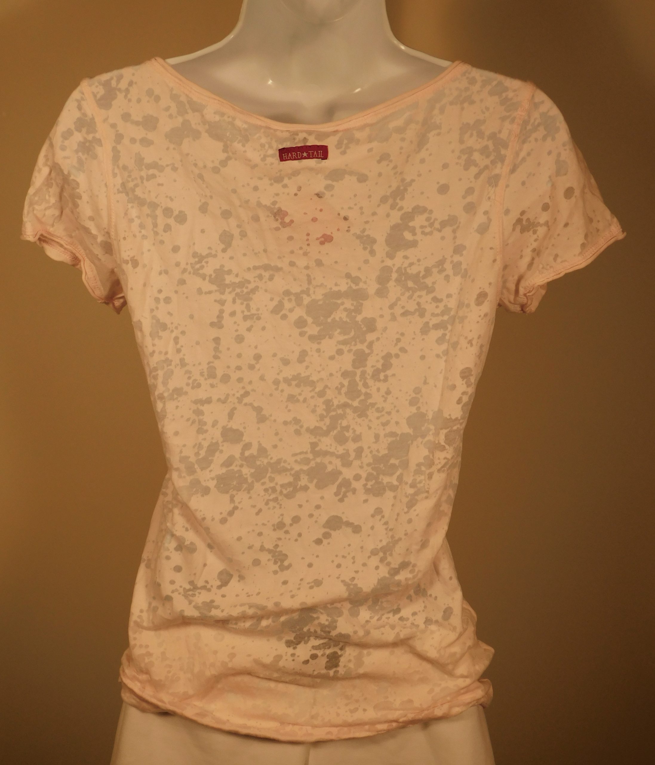 HARD TAIL FOREVER Women's Pink Scoop Neck Burn Out Cotton Blend Short Sleeved T-Shirt Top Sz M - Image 5