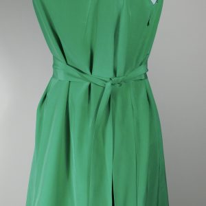 MICHELLE FARMER Women's Kelly Green Scoop Neck Sleeveless Self Belt Silk Dress Sz S