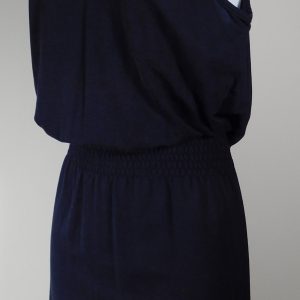 ELLIE KAI Women's Navy Blue Knit V- Neck Sleeveless Smocked Waist Dress Sz 6