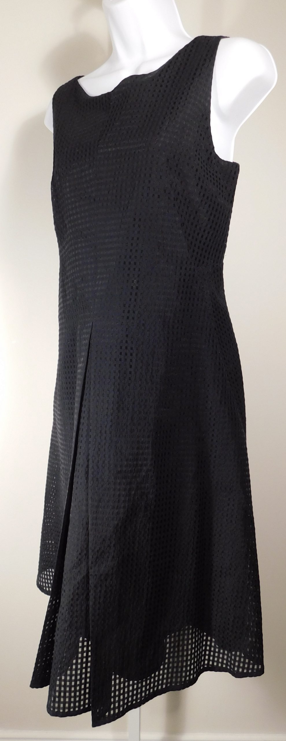 AKRIS Women's Black Textured Check Sleeveless Inverted Front Pleat Dress Sz 6 ($1140)