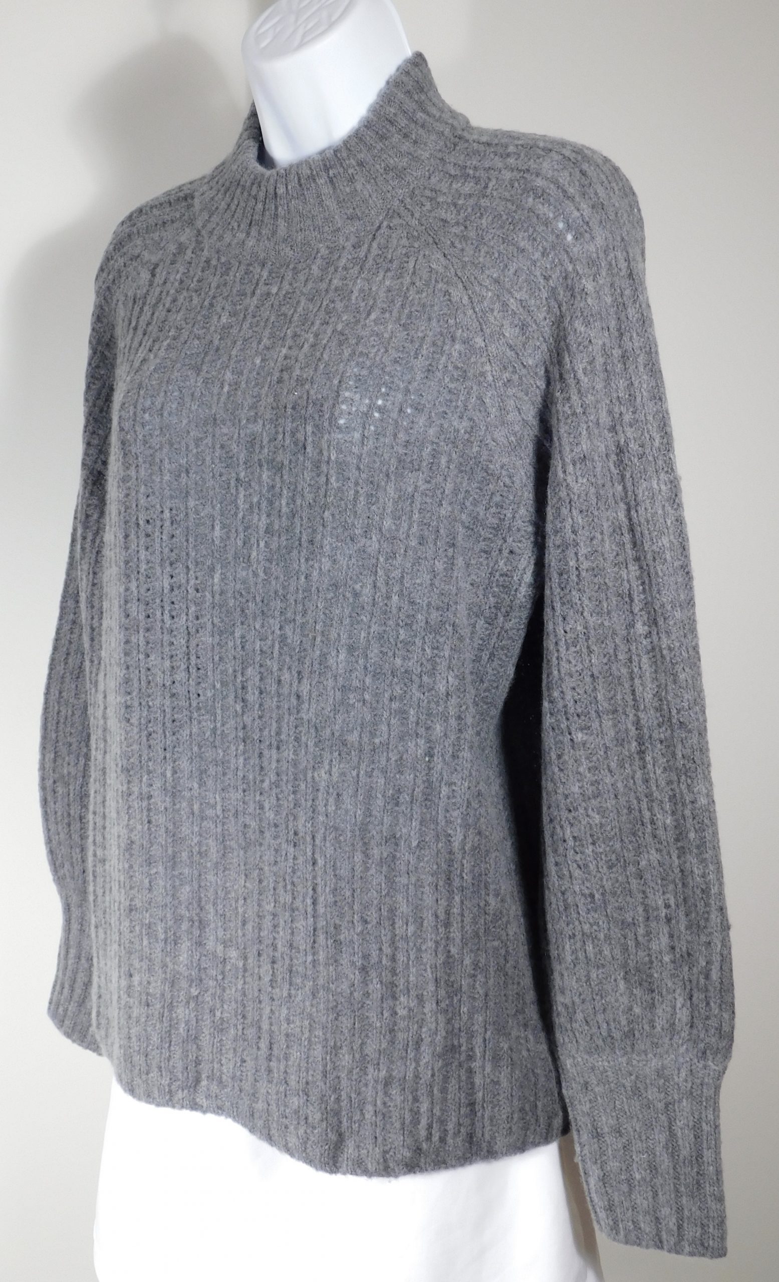 REPEAT SILVER EDITION Women's Gray Ribbed Wool Cashmere Mock Neck Sweater Sz 38 S ($345)
