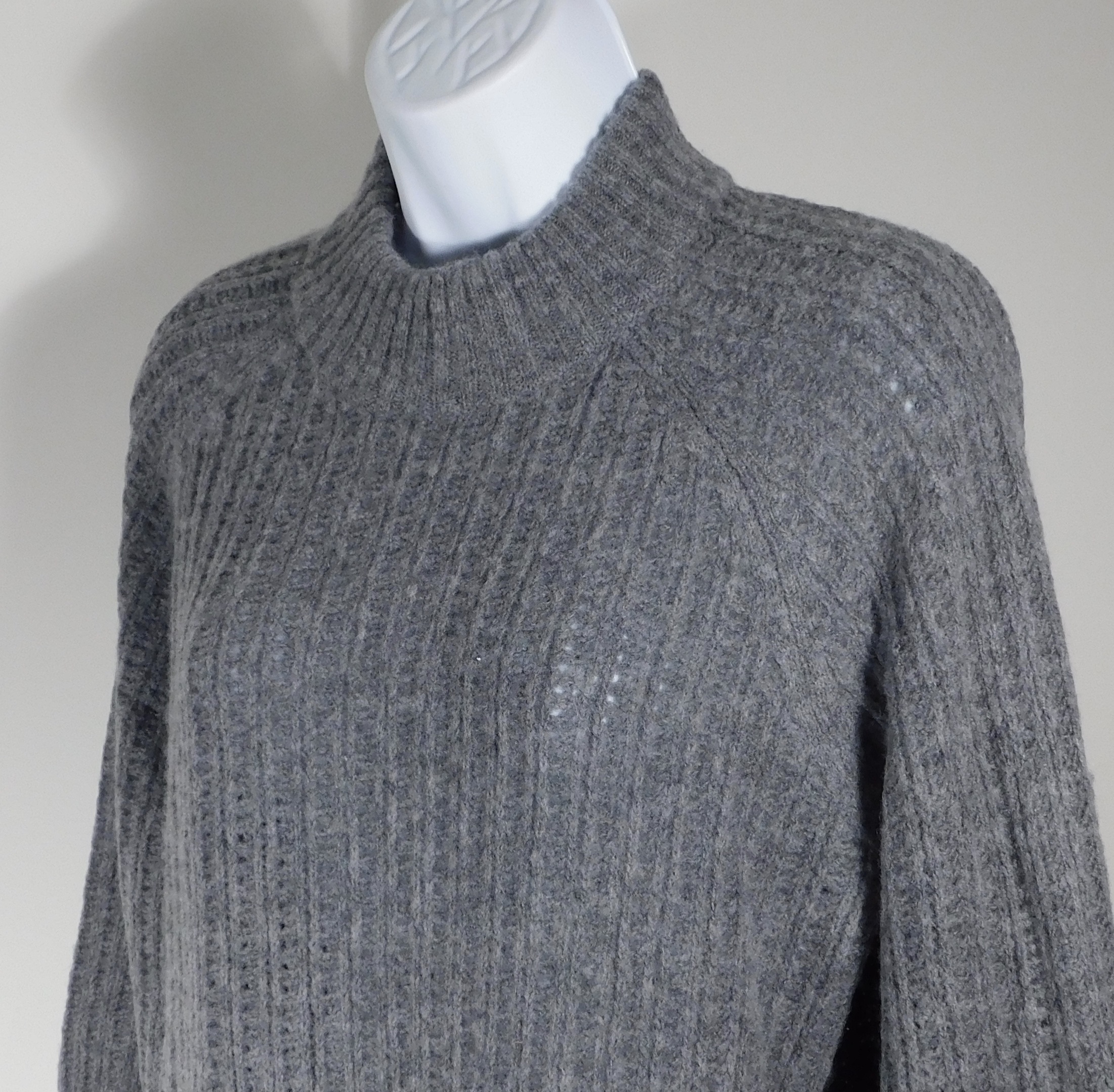 REPEAT SILVER EDITION Women's Gray Ribbed Wool Cashmere Mock Neck Sweater Sz 38 S ($345) - Image 2
