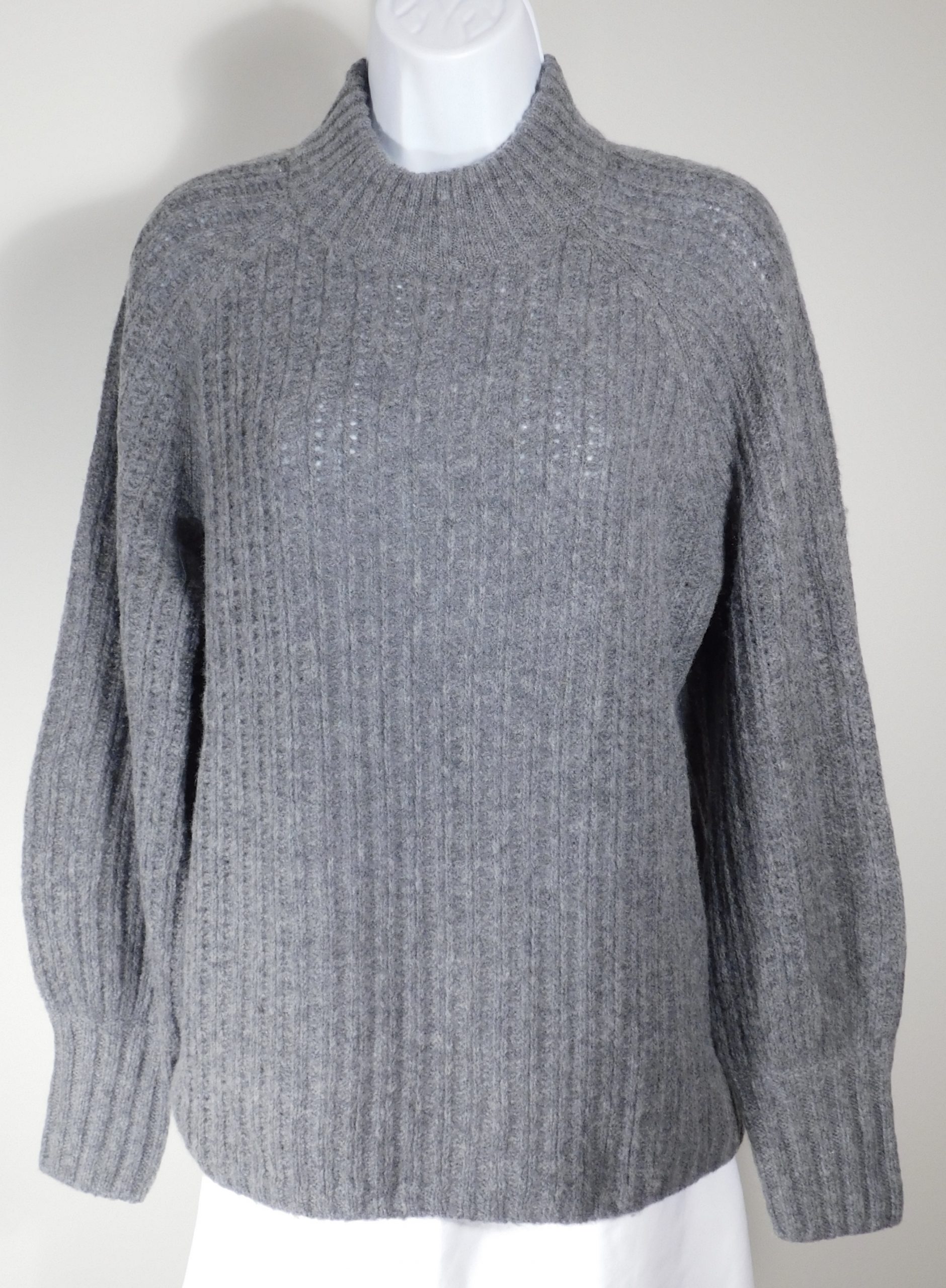 REPEAT SILVER EDITION Women's Gray Ribbed Wool Cashmere Mock Neck Sweater Sz 38 S ($345) - Image 3
