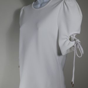 SEE BY CHLOE Women's White Short Sleeve Tie at Cuff Scoop Neck Blouse Sz S ($253)