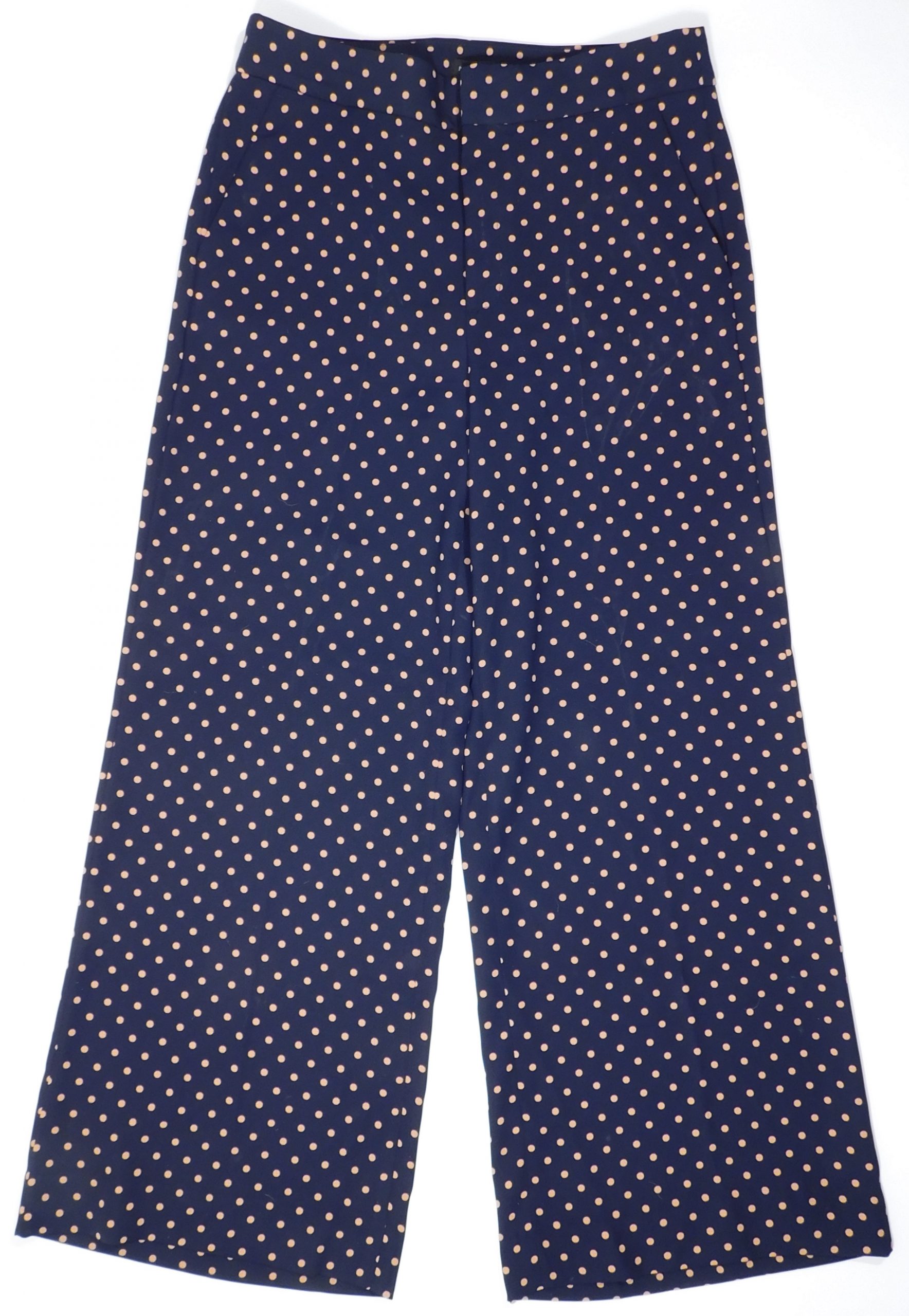 BANANA REPUBLIC Women's Navy Blue & Orange Polka Dot Wide Leg Pant Sz 12 - Image 3