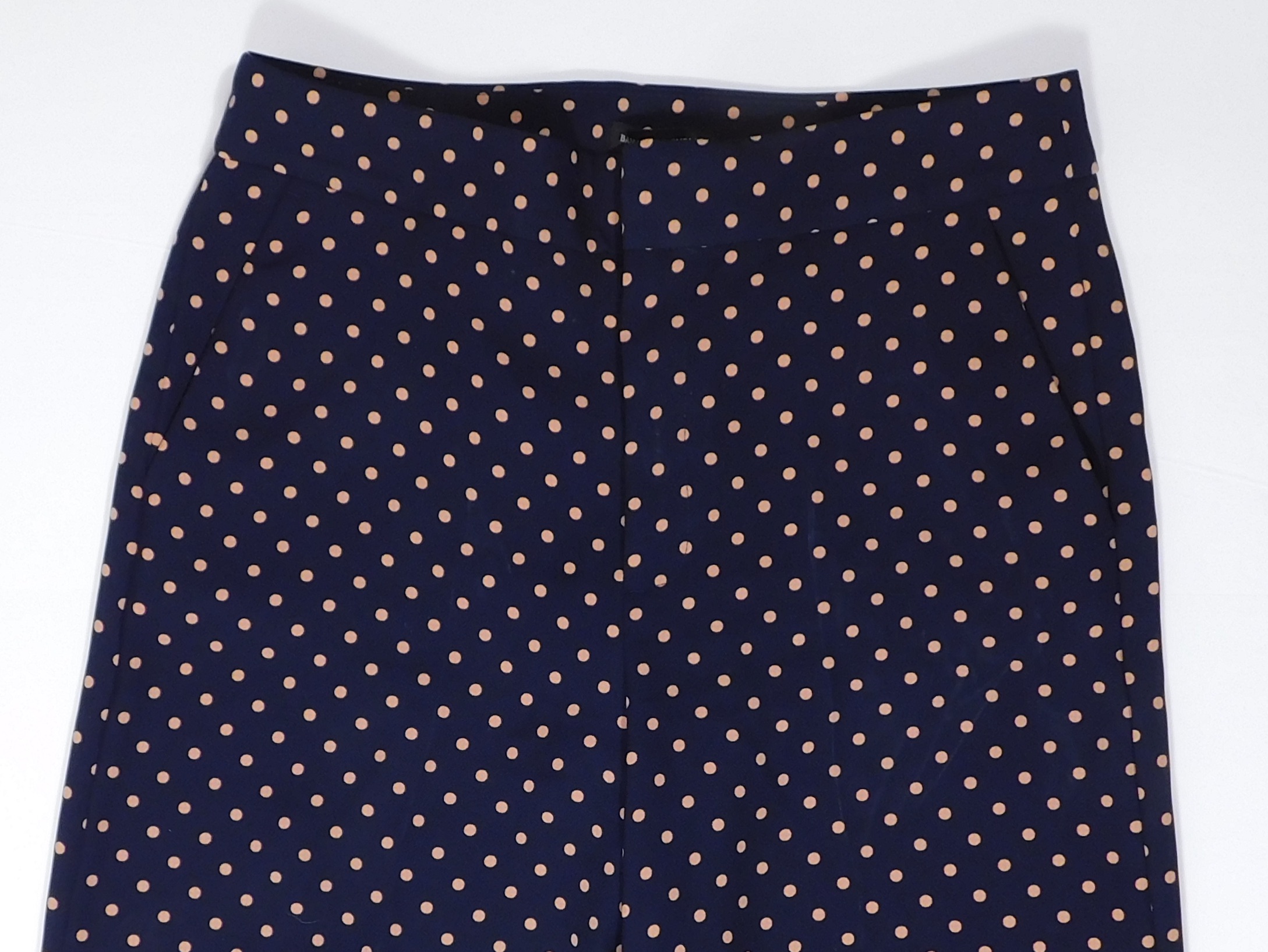 BANANA REPUBLIC Women's Navy Blue & Orange Polka Dot Wide Leg Pant Sz 12 - Image 4