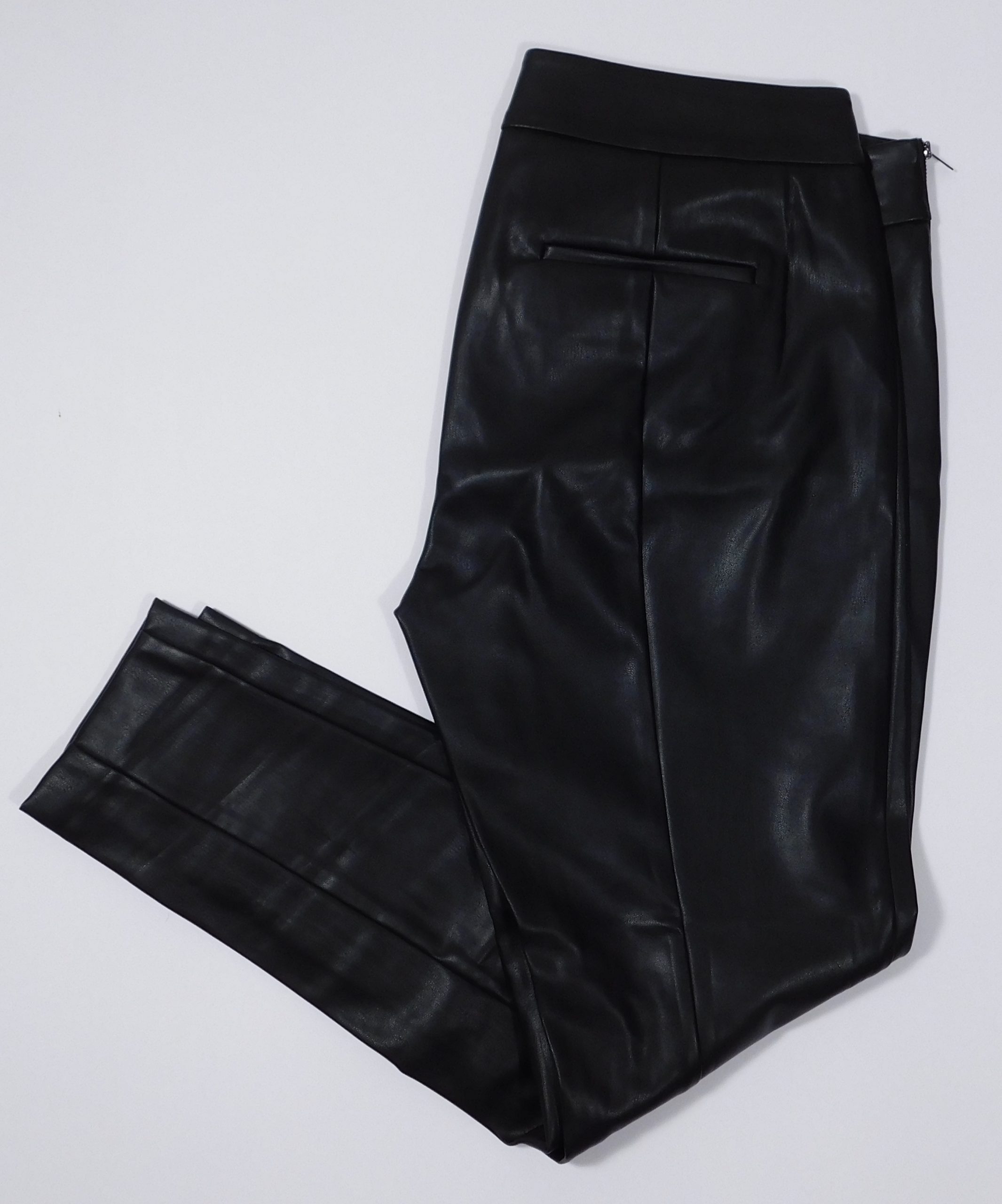 ANN TAYLOR Women's Black Faux Leather Flat Front Side Zip Pant Sz 8