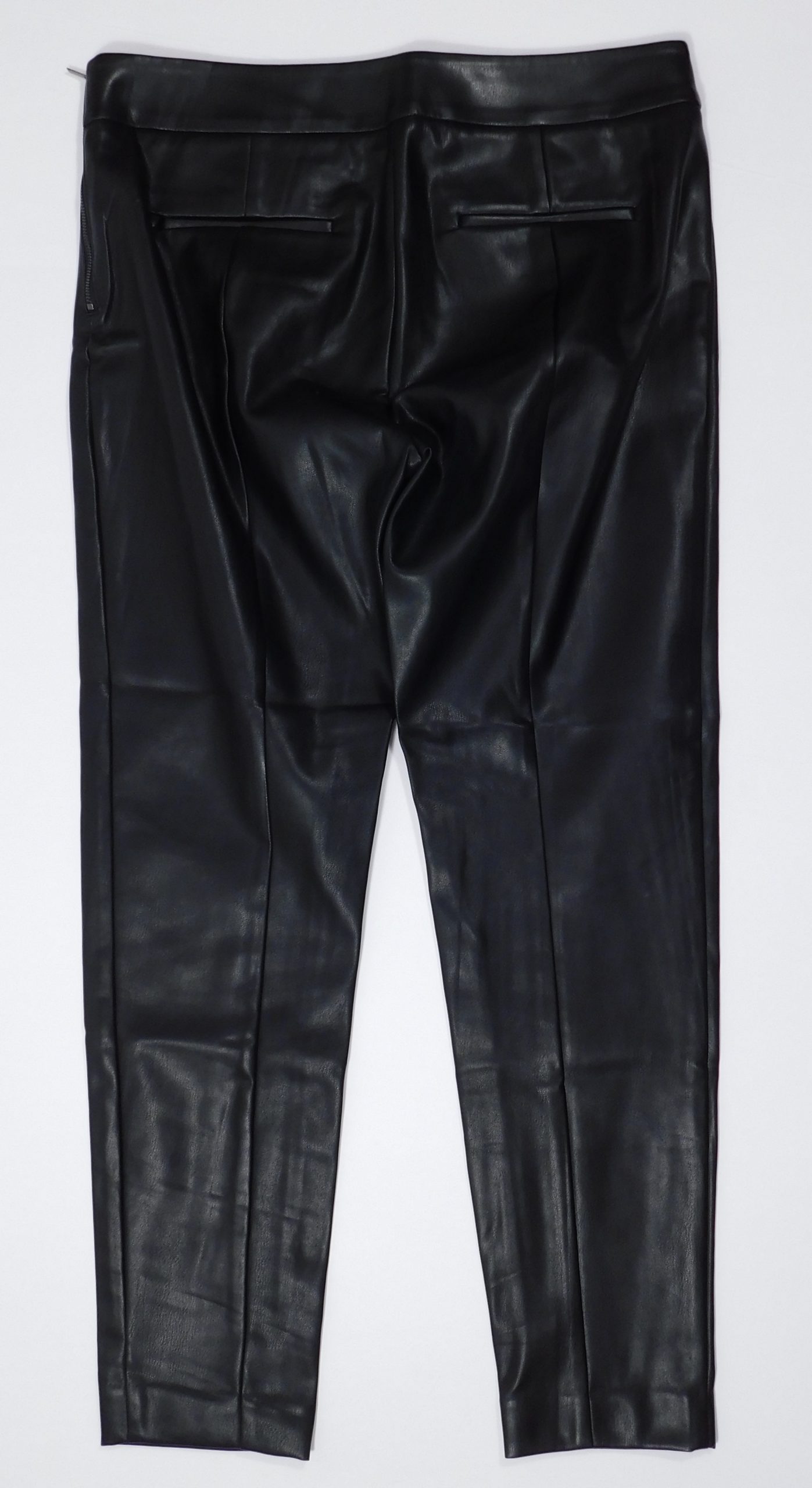 ANN TAYLOR Women's Black Faux Leather Flat Front Side Zip Pant Sz 8 - Image 5