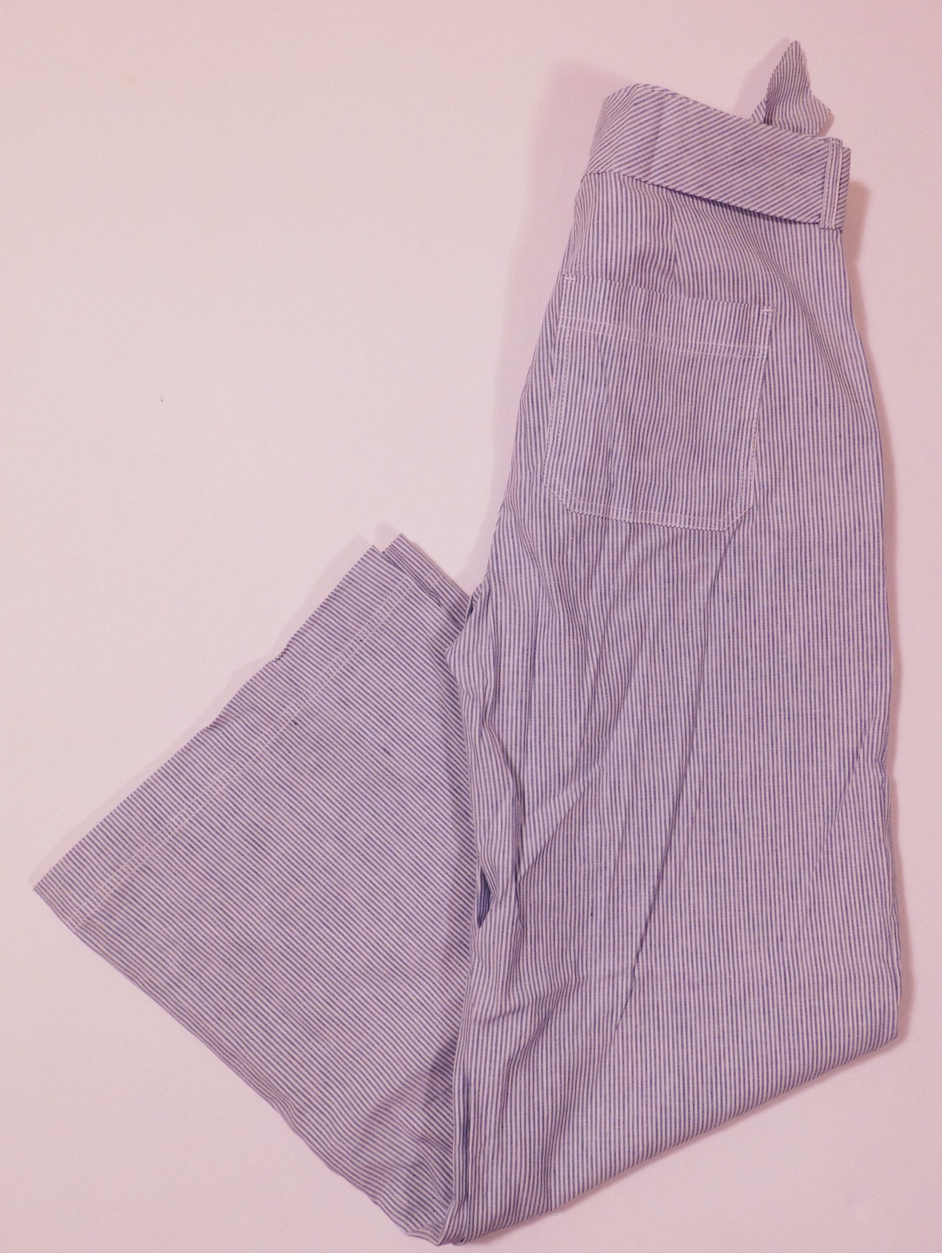 BANANA REPUBLIC Women's Blue & White Striped Cotton Linen Wide Leg Self Belt Pant Sz 6