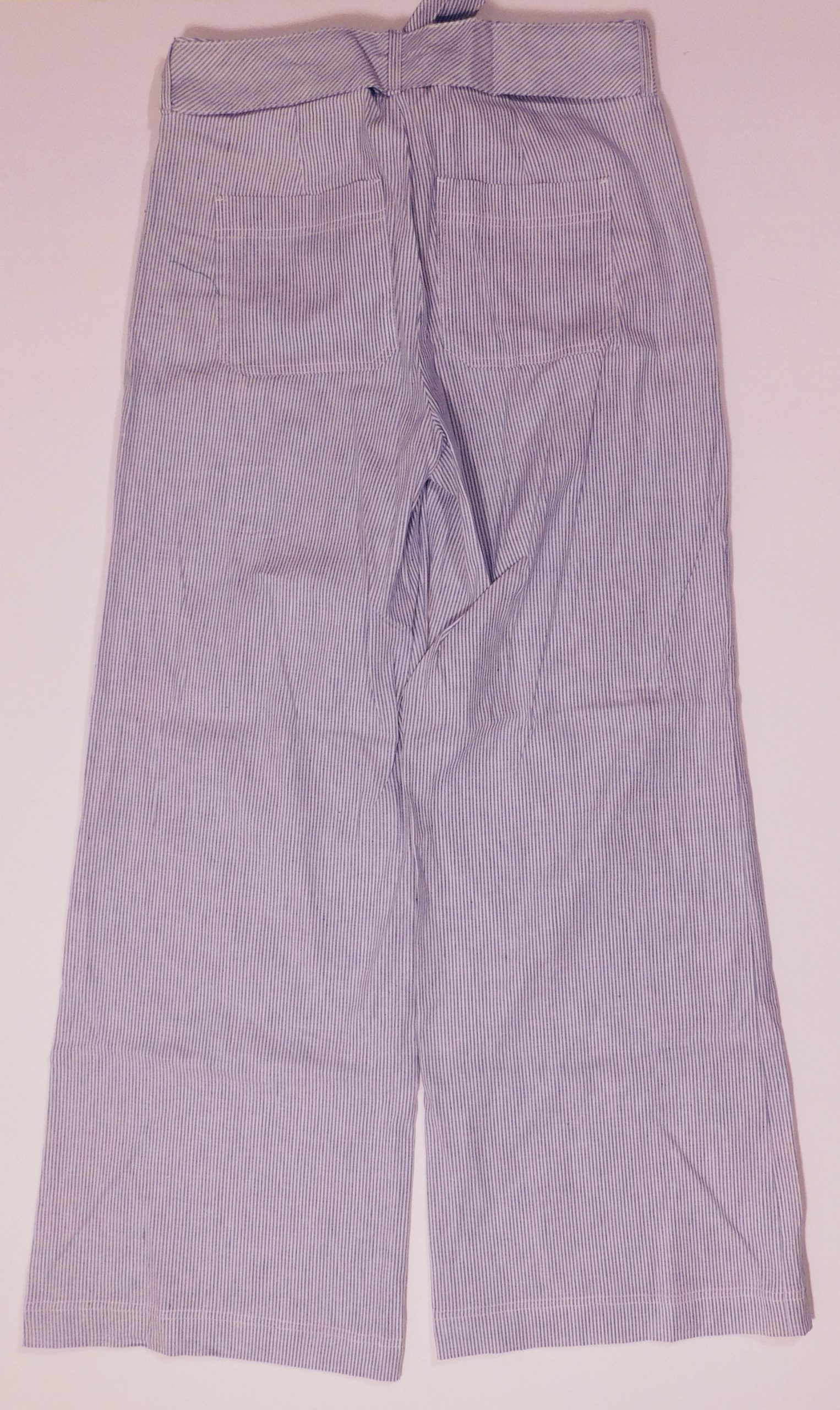 BANANA REPUBLIC Women's Blue & White Striped Cotton Linen Wide Leg Self Belt Pant Sz 6 - Image 4