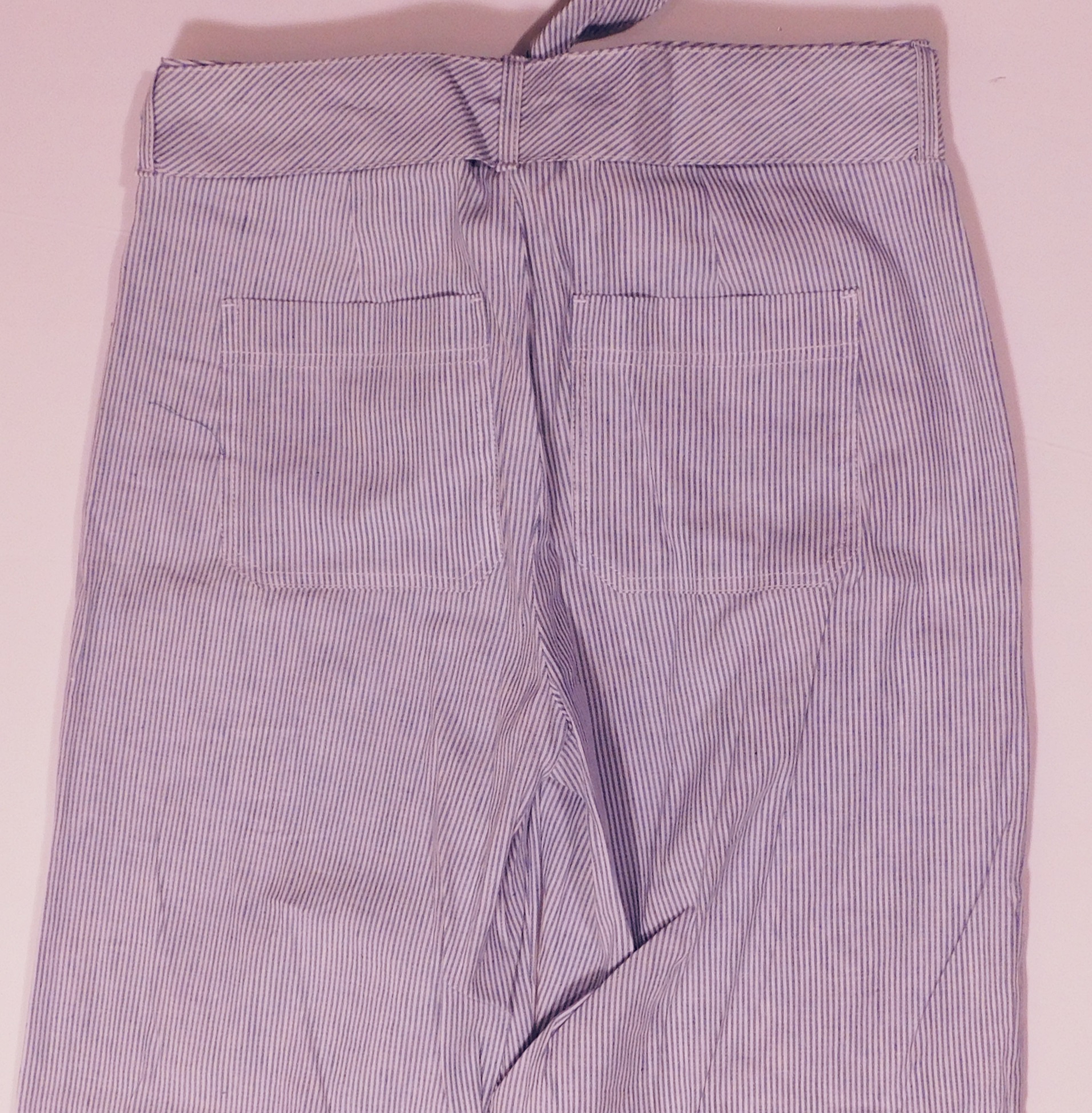 BANANA REPUBLIC Women's Blue & White Striped Cotton Linen Wide Leg Self Belt Pant Sz 6 - Image 5
