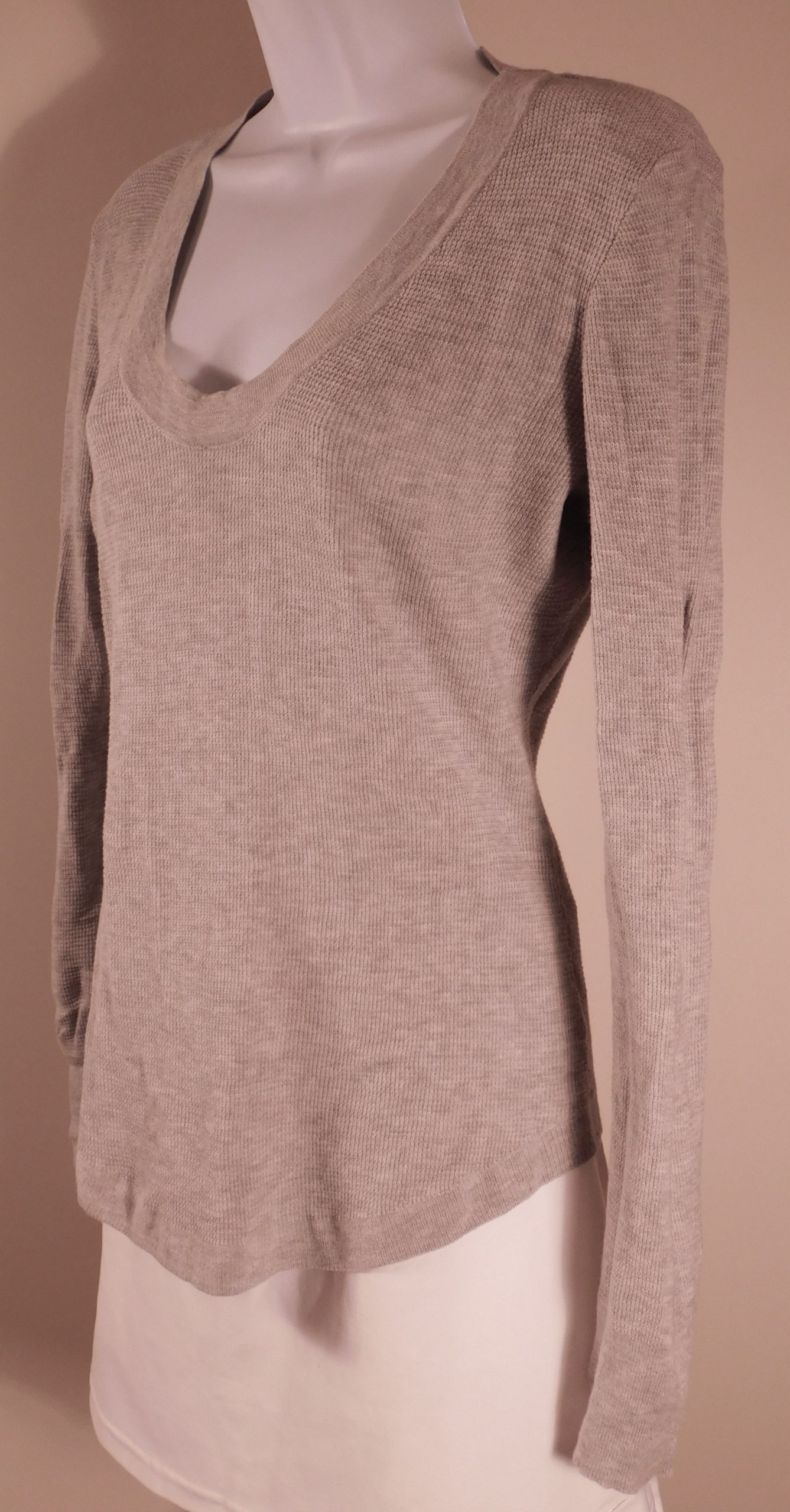 WHITE + WARREN Women's Gray Cotton Stretch Waffle Slim Stitch V-Neck Sweater Sz M ($176)