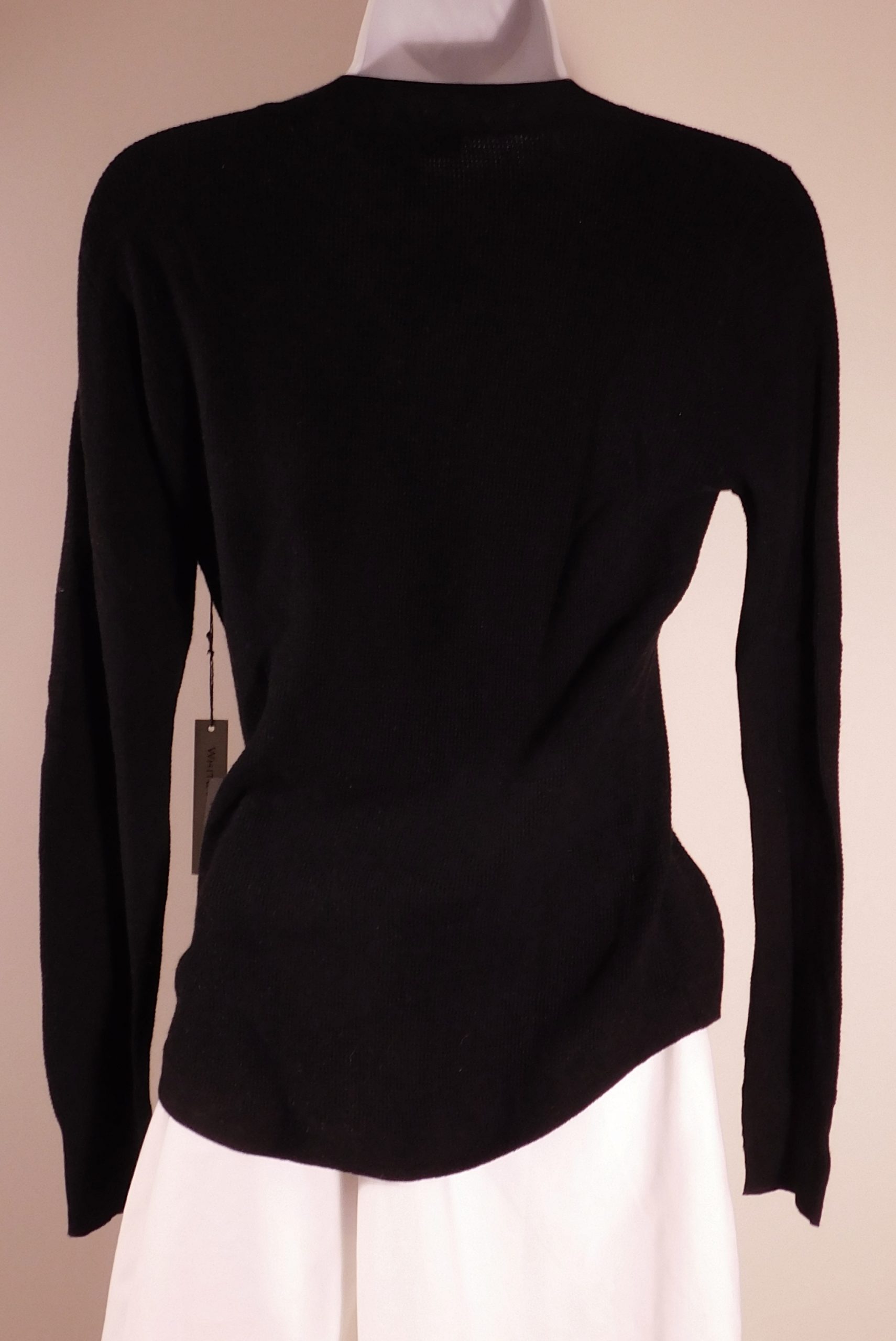 WHITE + WARREN NWT Women's Black Cotton Stretch Waffle Slim Stitch V-Neck Sweater Sz M ($176) - Image 5