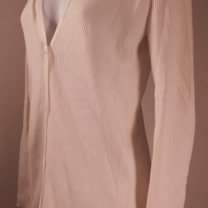 SEE BY CHLOE Women's Ivory Pink Trim Long Sleeve V-Neck Cotton Cardigan Sweater Sz 8