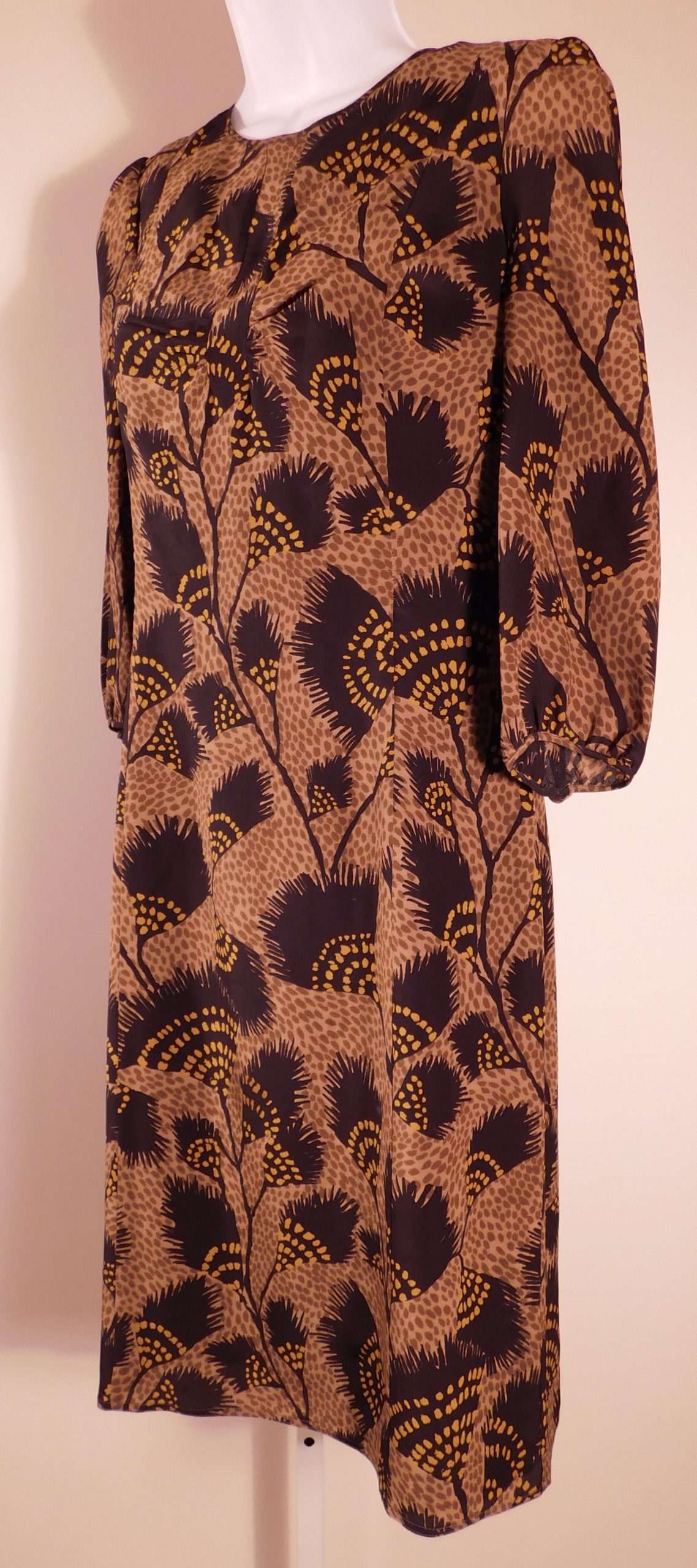 BURBERRY LONDON Women's Brown Black Silk Floral 3/4 Sleeve Shift Dress Sz 6