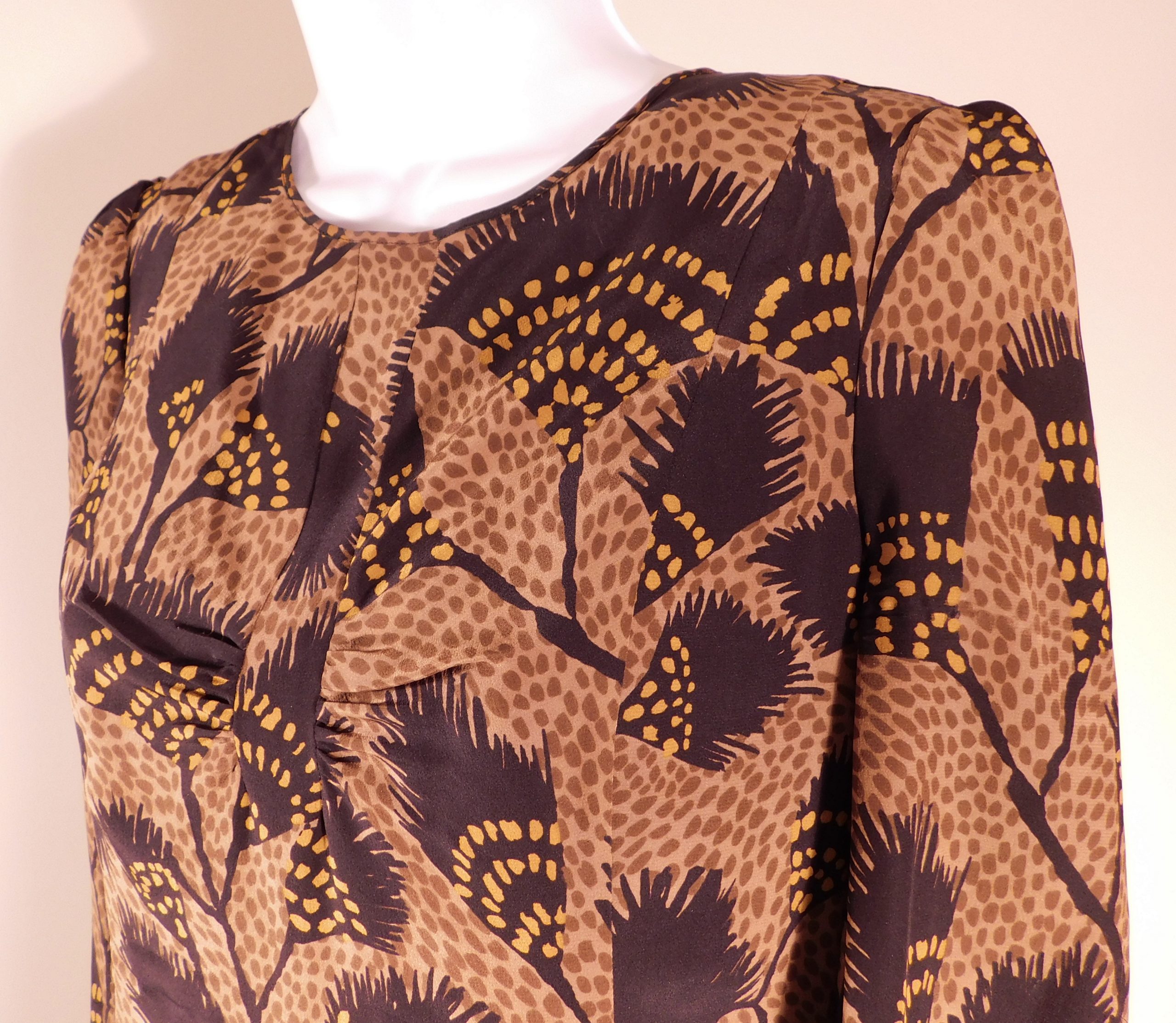 BURBERRY LONDON Women's Brown Black Silk Floral 3/4 Sleeve Shift Dress Sz 6 - Image 3