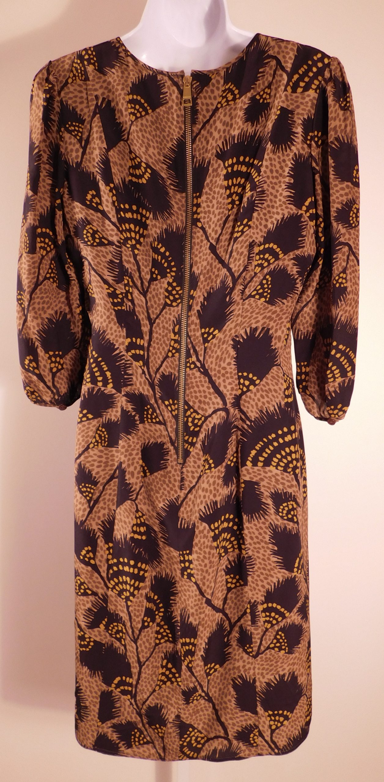 BURBERRY LONDON Women's Brown Black Silk Floral 3/4 Sleeve Shift Dress Sz 6 - Image 5