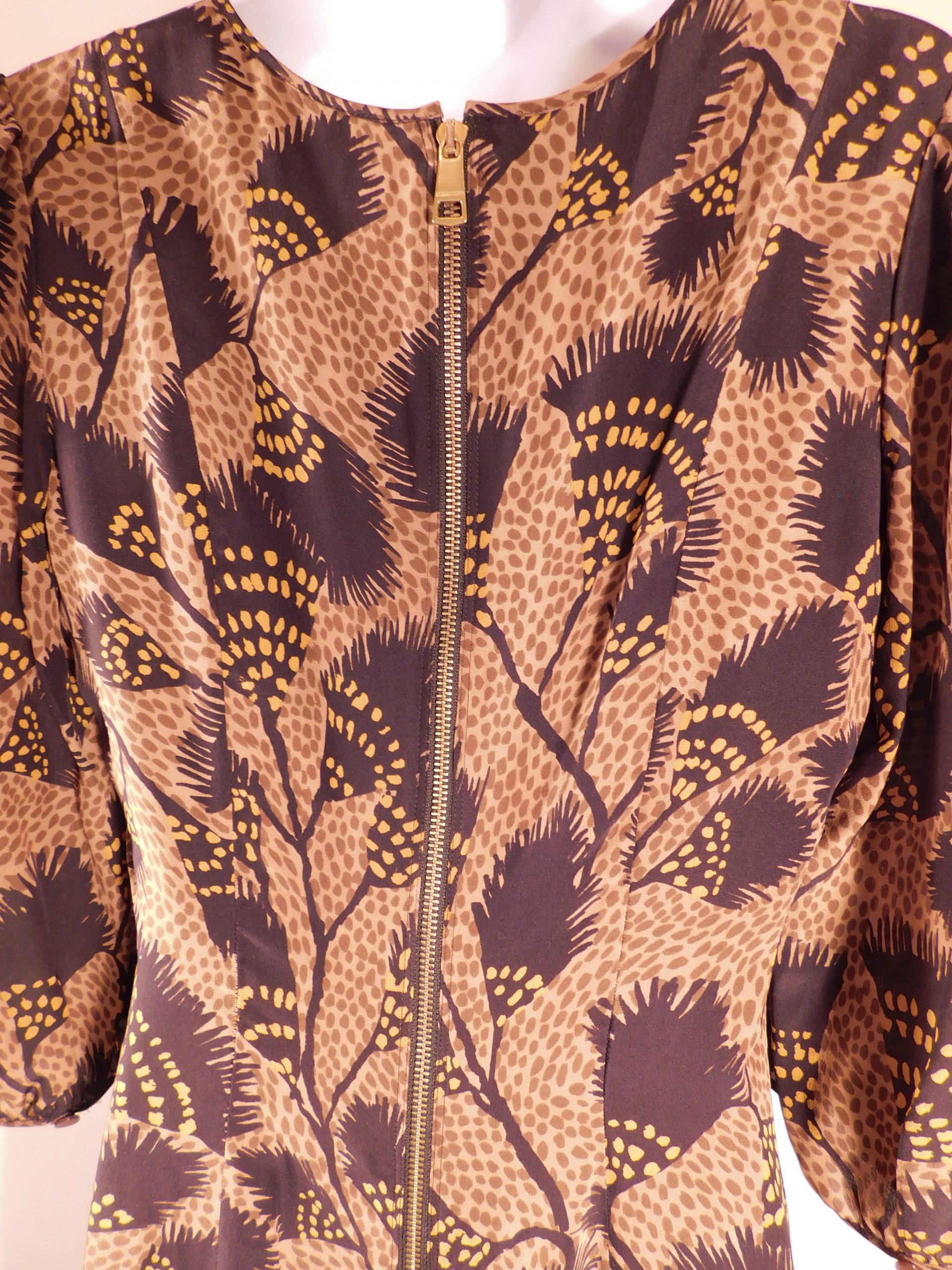 BURBERRY LONDON Women's Brown Black Silk Floral 3/4 Sleeve Shift Dress Sz 6 - Image 7