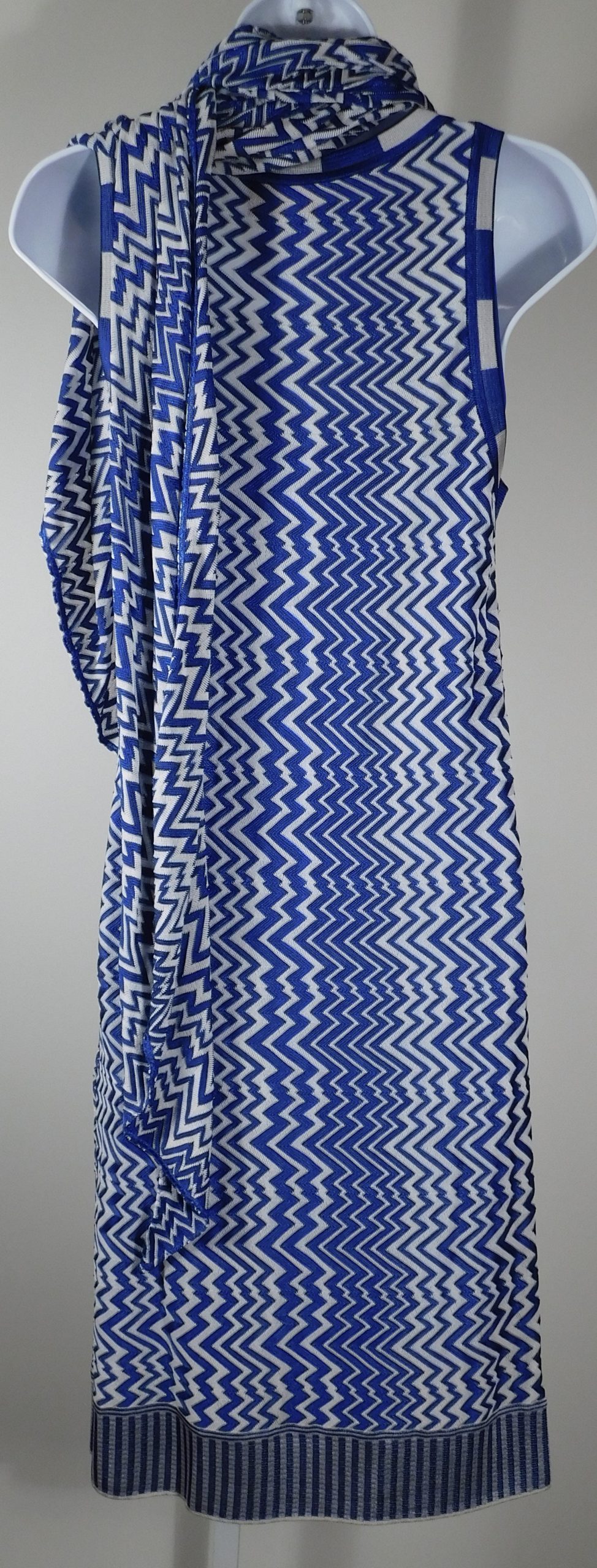 MISSONI Women's Blue Silver Zig Zag Sleeveless W Scarf Knit Dress Sz S - Image 6
