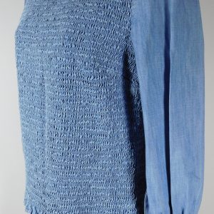 VERONICA BEARD Women's Chambray Blue Idony Smocked High Neck Long Sleeve Top Blouse Sz 6 ($325)