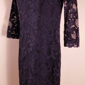 JOSIE NATORI Women's Midnight Blue Lace Overlay Scoop Neck 3/4 Sleeve Sheath Dress Sz S