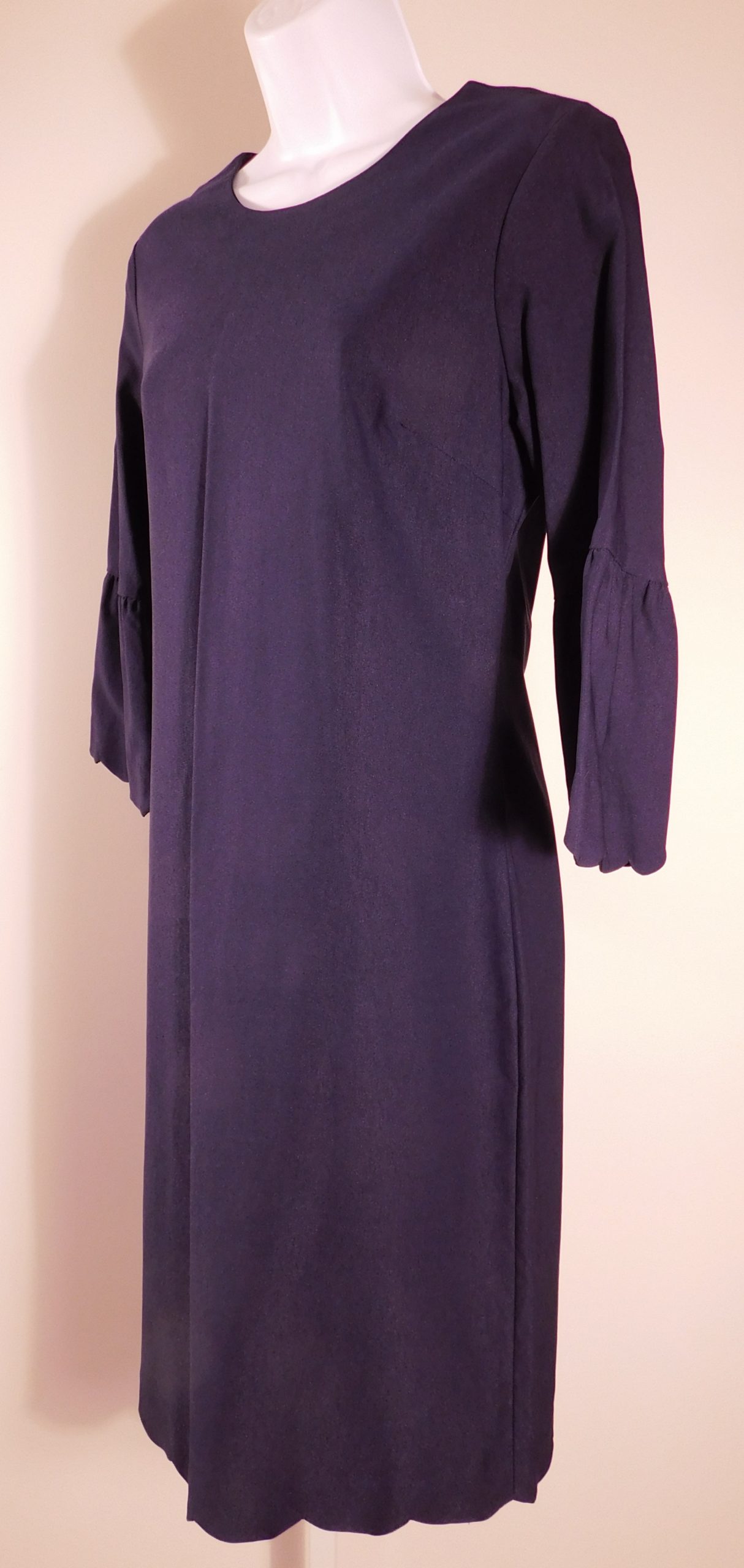 J MCLAUGHLIN Women's Midnight Blue 3/4 Sleeve Scoop Neck Scallop Hem Sheath Dress Sz 6