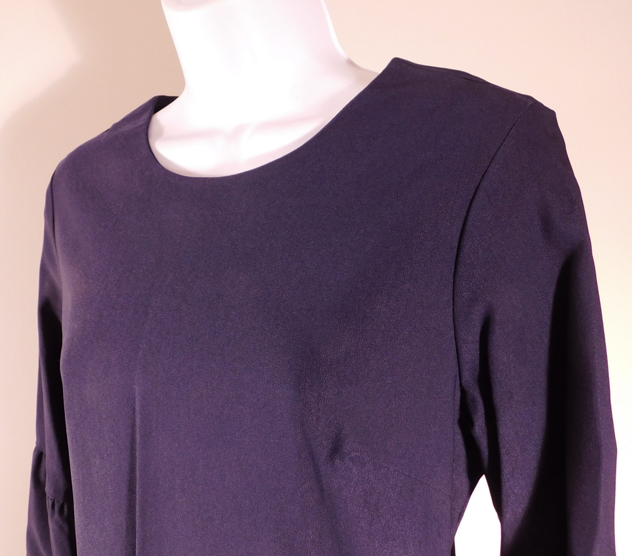 J MCLAUGHLIN Women's Midnight Blue 3/4 Sleeve Scoop Neck Scallop Hem Sheath Dress Sz 6 - Image 3