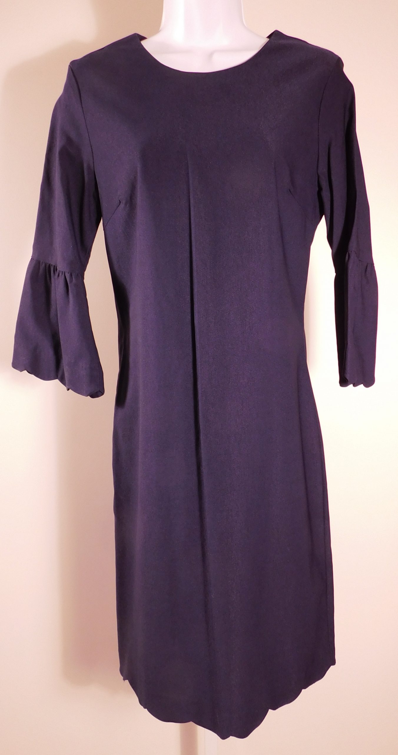 J MCLAUGHLIN Women's Midnight Blue 3/4 Sleeve Scoop Neck Scallop Hem Sheath Dress Sz 6 - Image 5