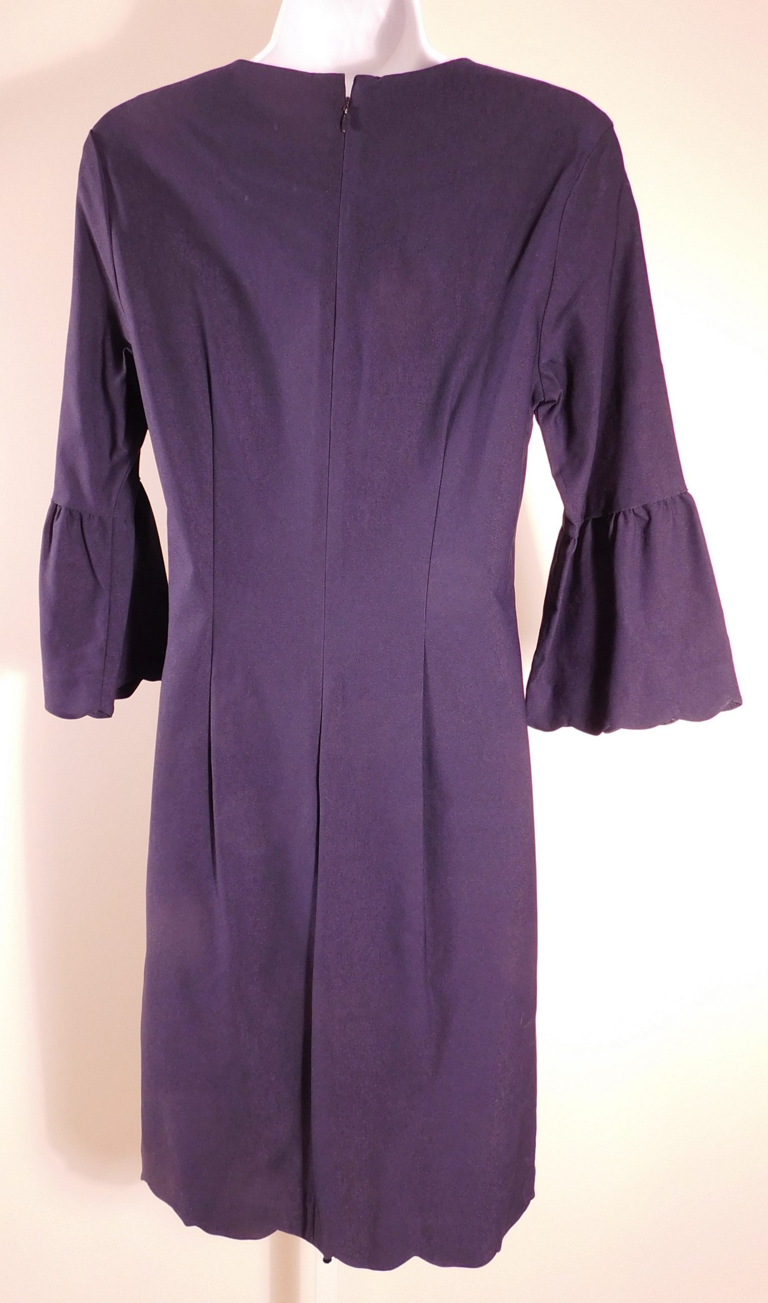 J MCLAUGHLIN Women's Midnight Blue 3/4 Sleeve Scoop Neck Scallop Hem Sheath Dress Sz 6 - Image 7